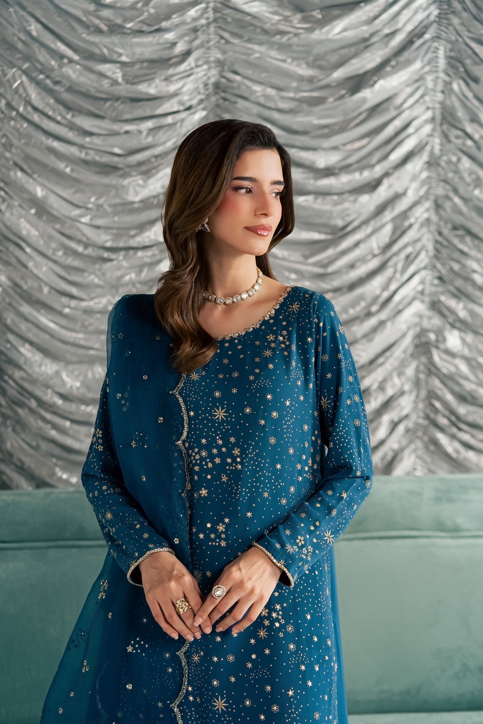 Aalana 3Pc - Festive Luxe Pret STUDIOLUXEAUG26 BATIK S / Zinc / Georgette