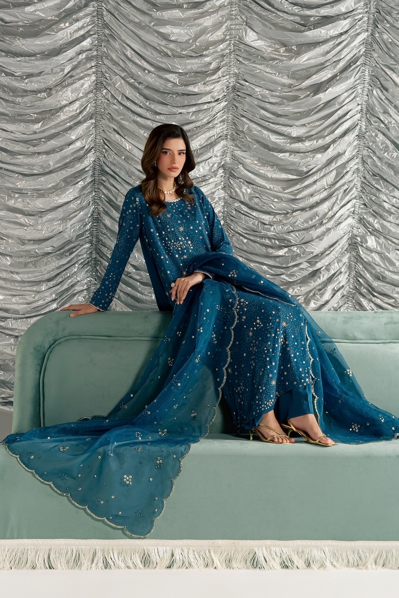 Aalana 3Pc - Festive Luxe Pret STUDIOLUXEAUG26 BATIK S / Zinc / Georgette