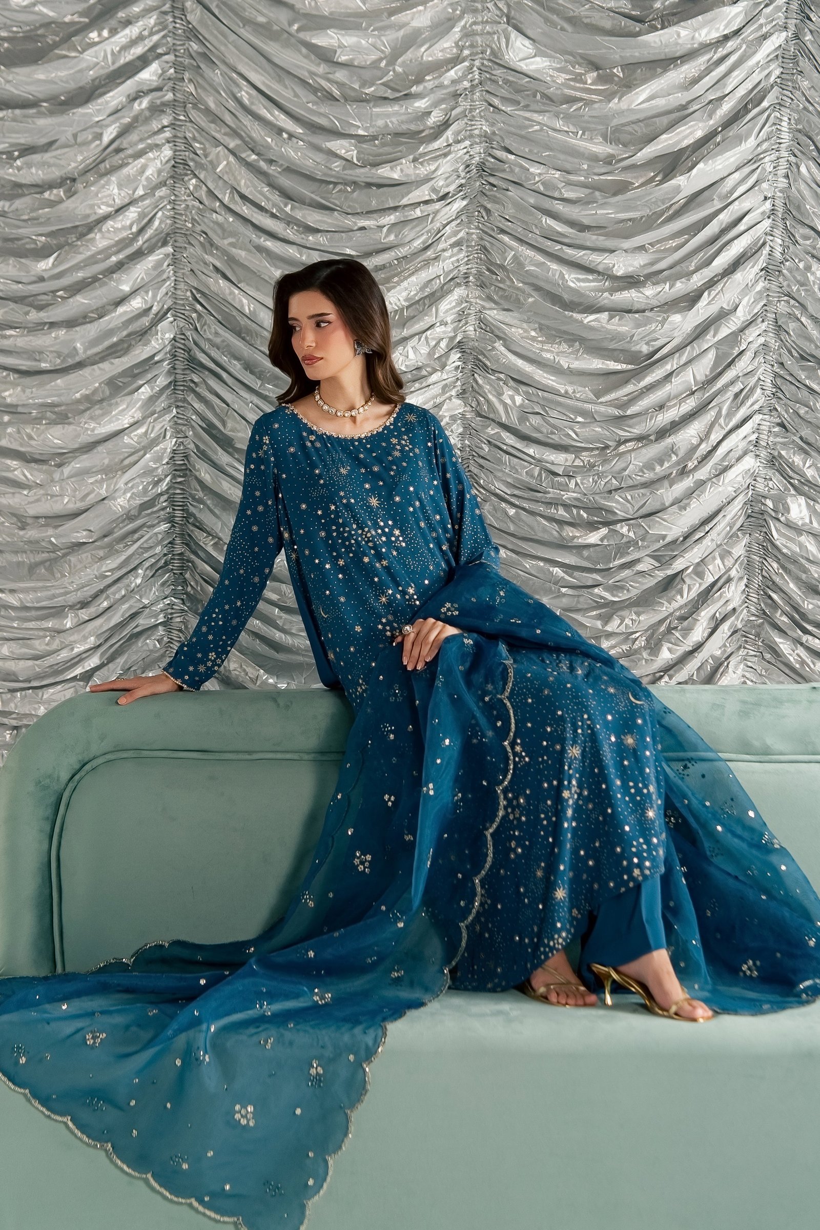 Aalana 3Pc - Festive Luxe Pret STUDIOLUXEAUG26 BATIK S / Zinc / Georgette