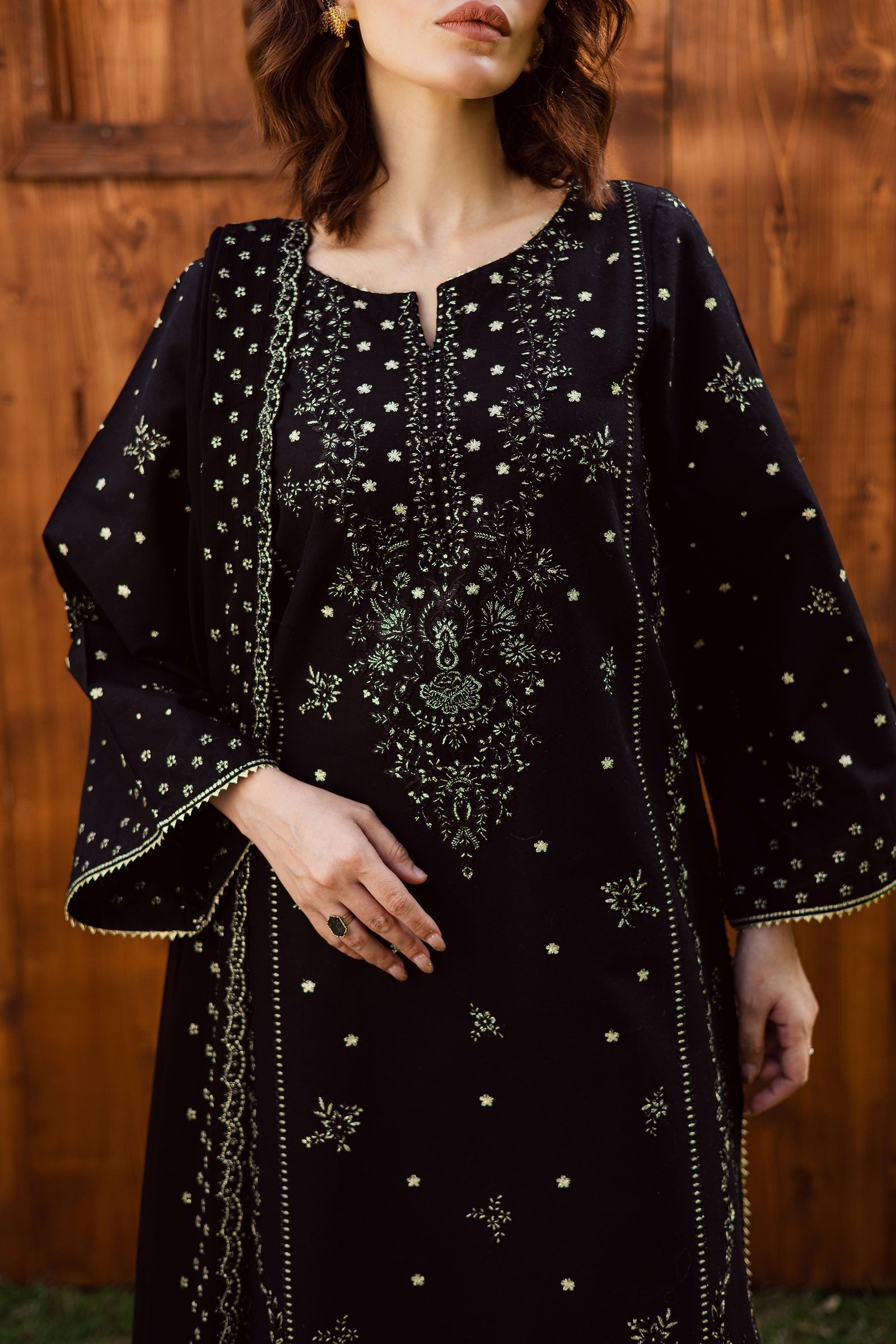 Aasfina 3Pc - Embroidered Khaddar Dress BATIK WINTER PRET 2025 BATIK XS / Black / Khaddar-S / Black / Khaddar-M / Black / Khaddar-L / Black / Khaddar-XL / Black / Khaddar