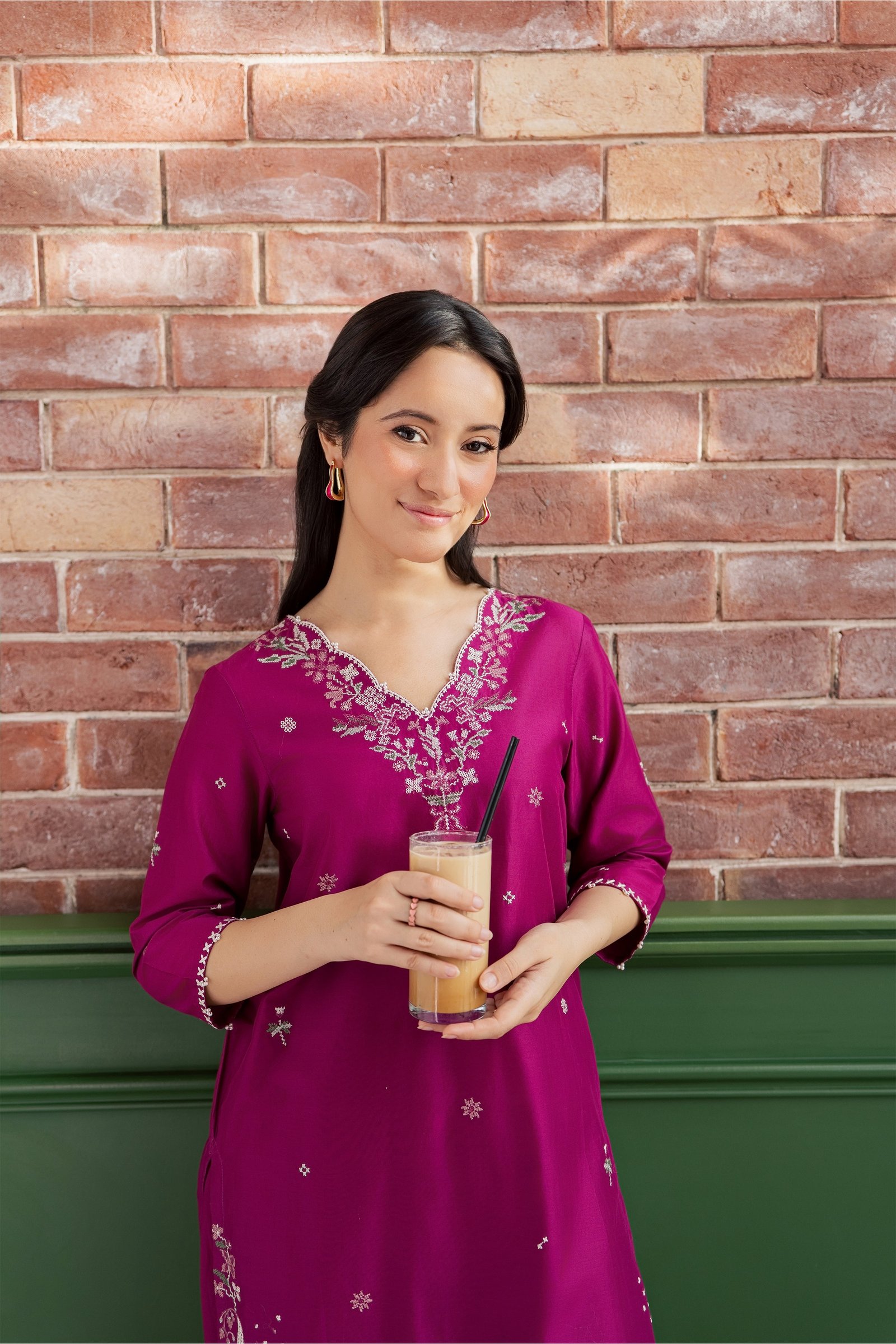 Ada 2Pc - Embroidered Lawn Dress EverydayEdit26 BATIK XS / Magenta Purple / Pima Lawn