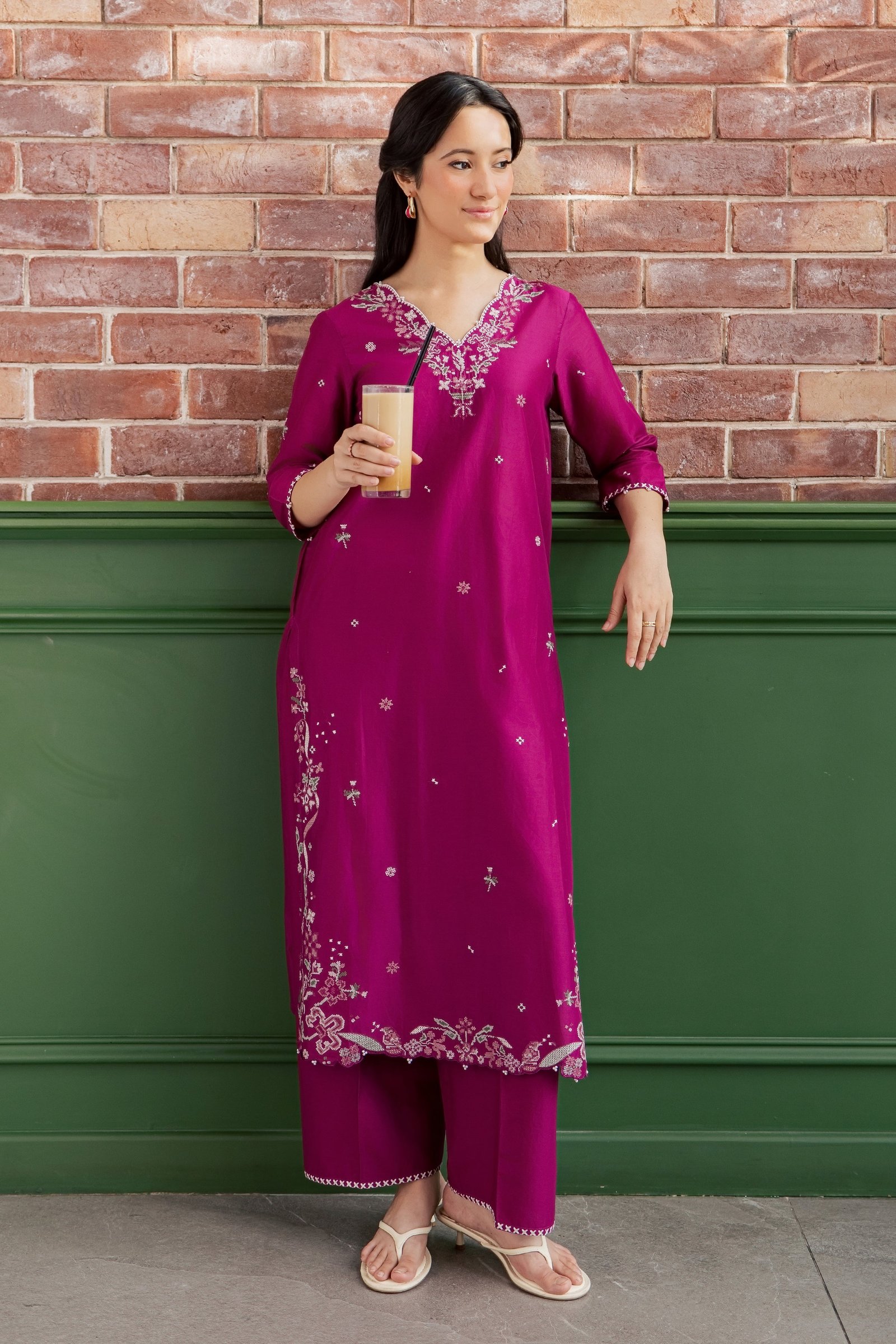 Ada 2Pc - Embroidered Lawn Dress EverydayEdit26 BATIK XS / Magenta Purple / Pima Lawn