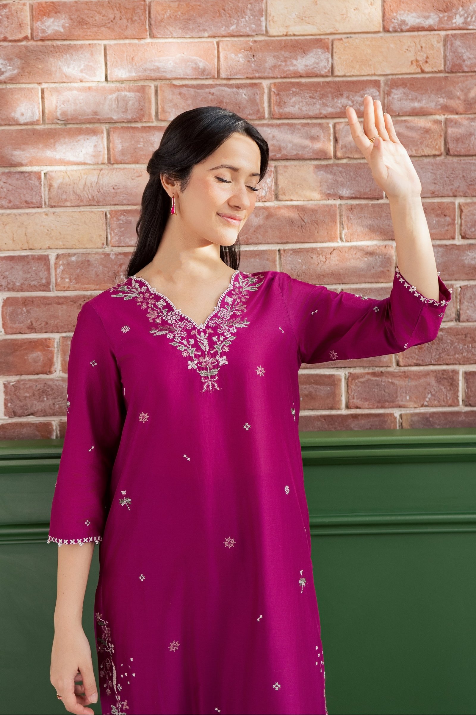 Ada 2Pc - Embroidered Lawn Dress EverydayEdit26 BATIK XS / Magenta Purple / Pima Lawn