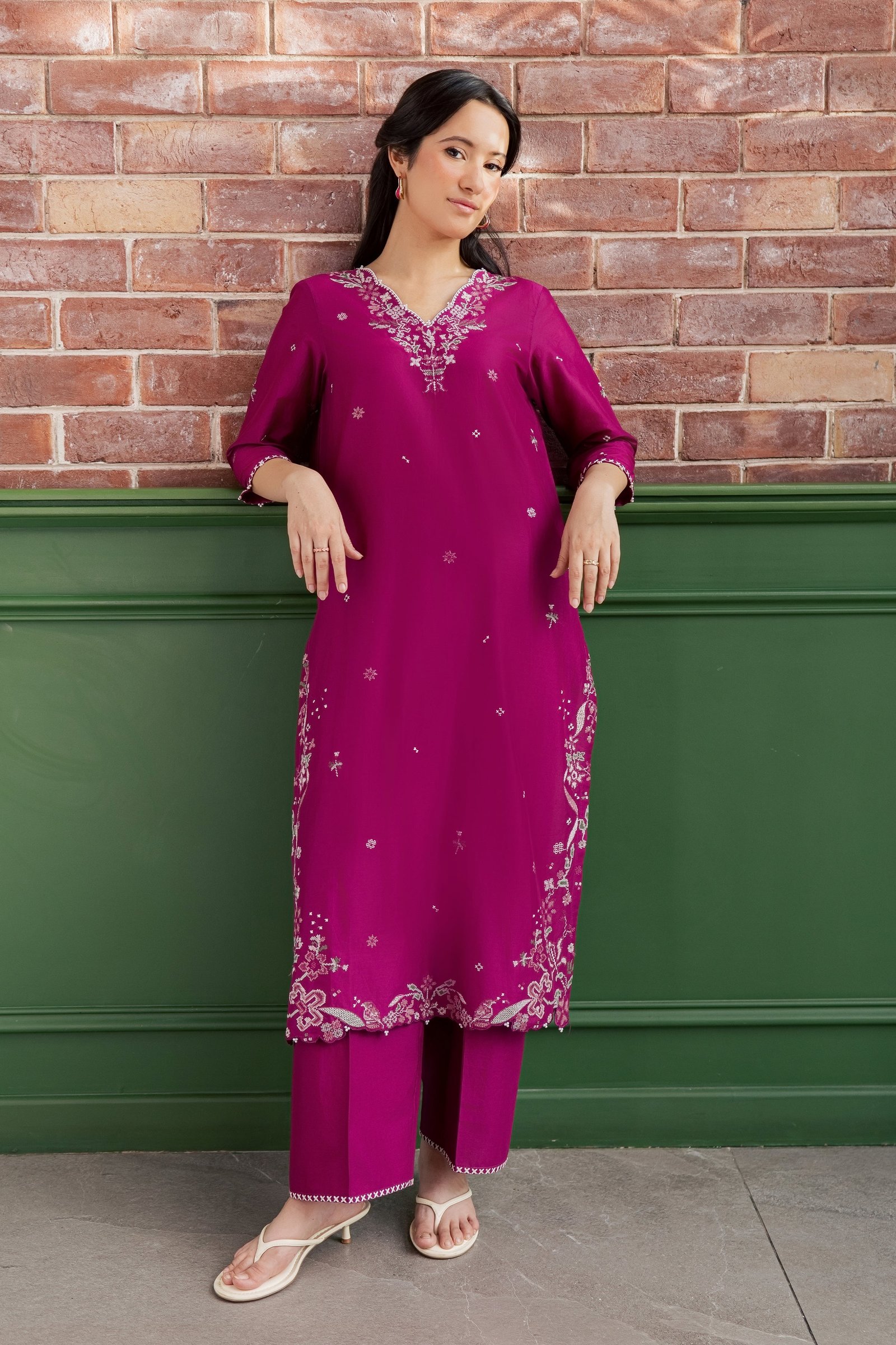 Ada 2Pc - Embroidered Lawn Dress EverydayEdit26 BATIK XS / Magenta Purple / Pima Lawn