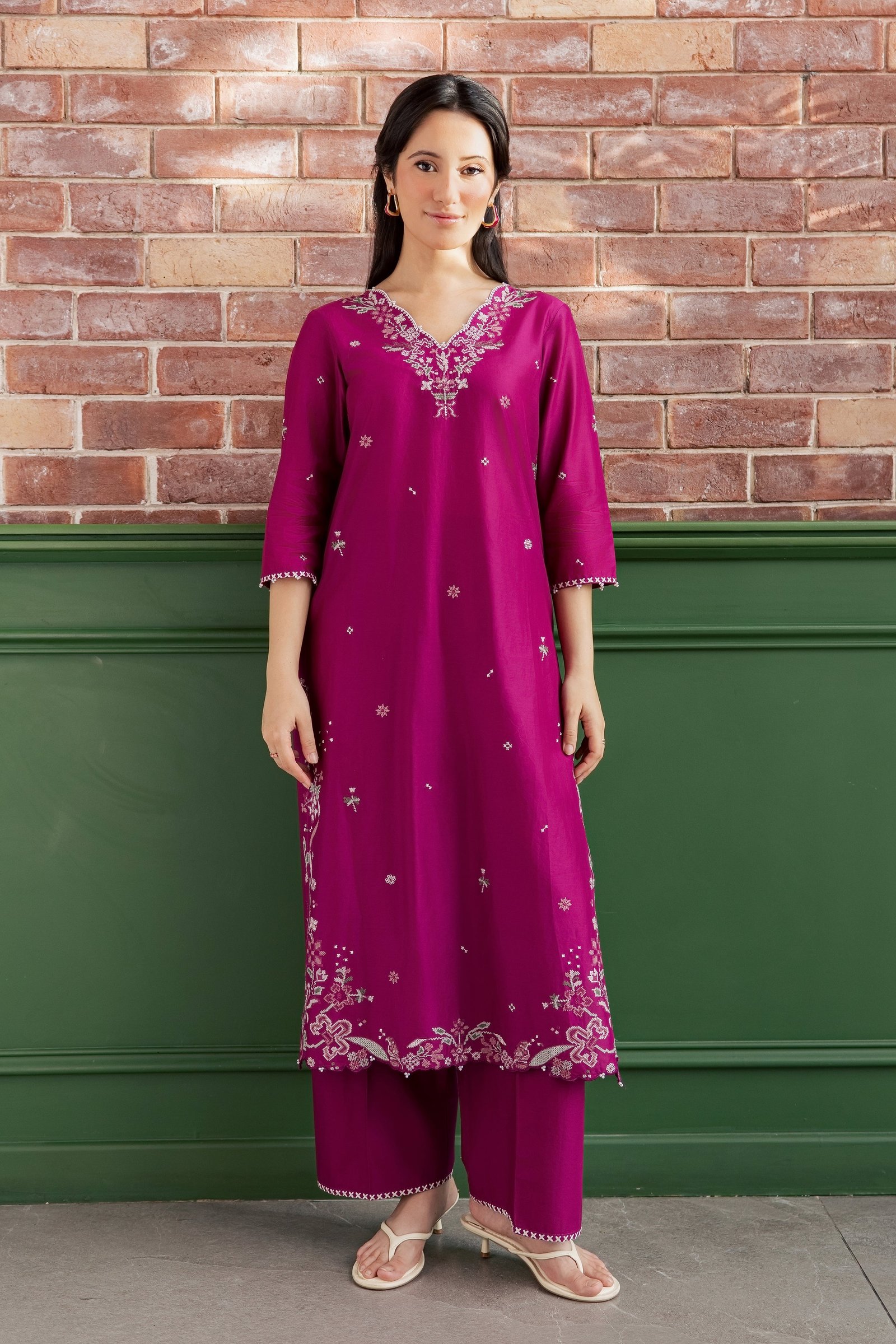 Ada 2Pc - Embroidered Lawn Dress EverydayEdit26  BATIK   XS / Magenta Purple / Pima Lawn