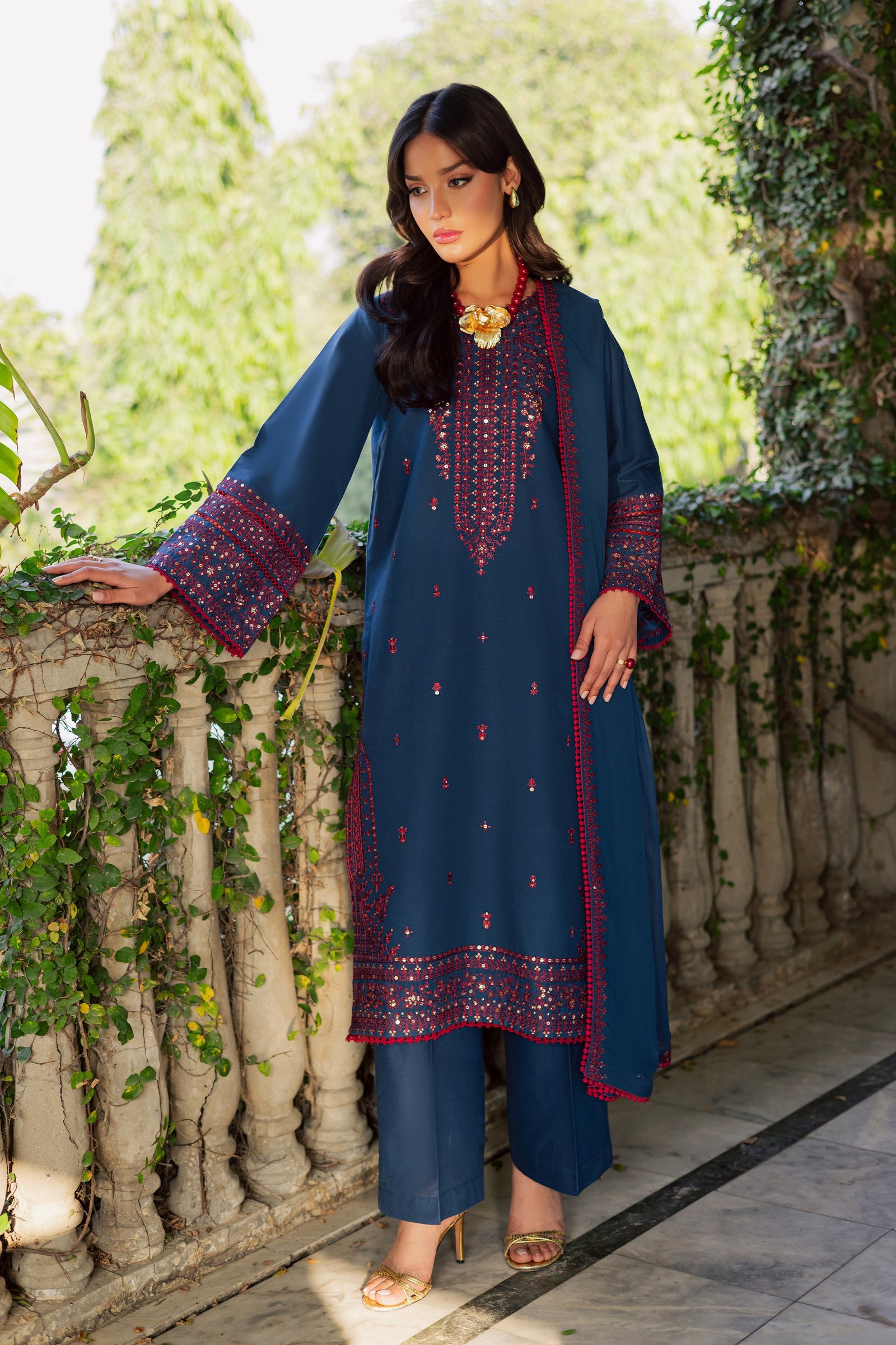 Aeina 3Pc - Embroidered Khaddar Dress BATIK WINTER PRET 2025 BATIK XS / Poseidon / Khaddar-S / Poseidon / Khaddar-M / Poseidon / Khaddar-L / Poseidon / Khaddar-XL / Poseidon / Khaddar