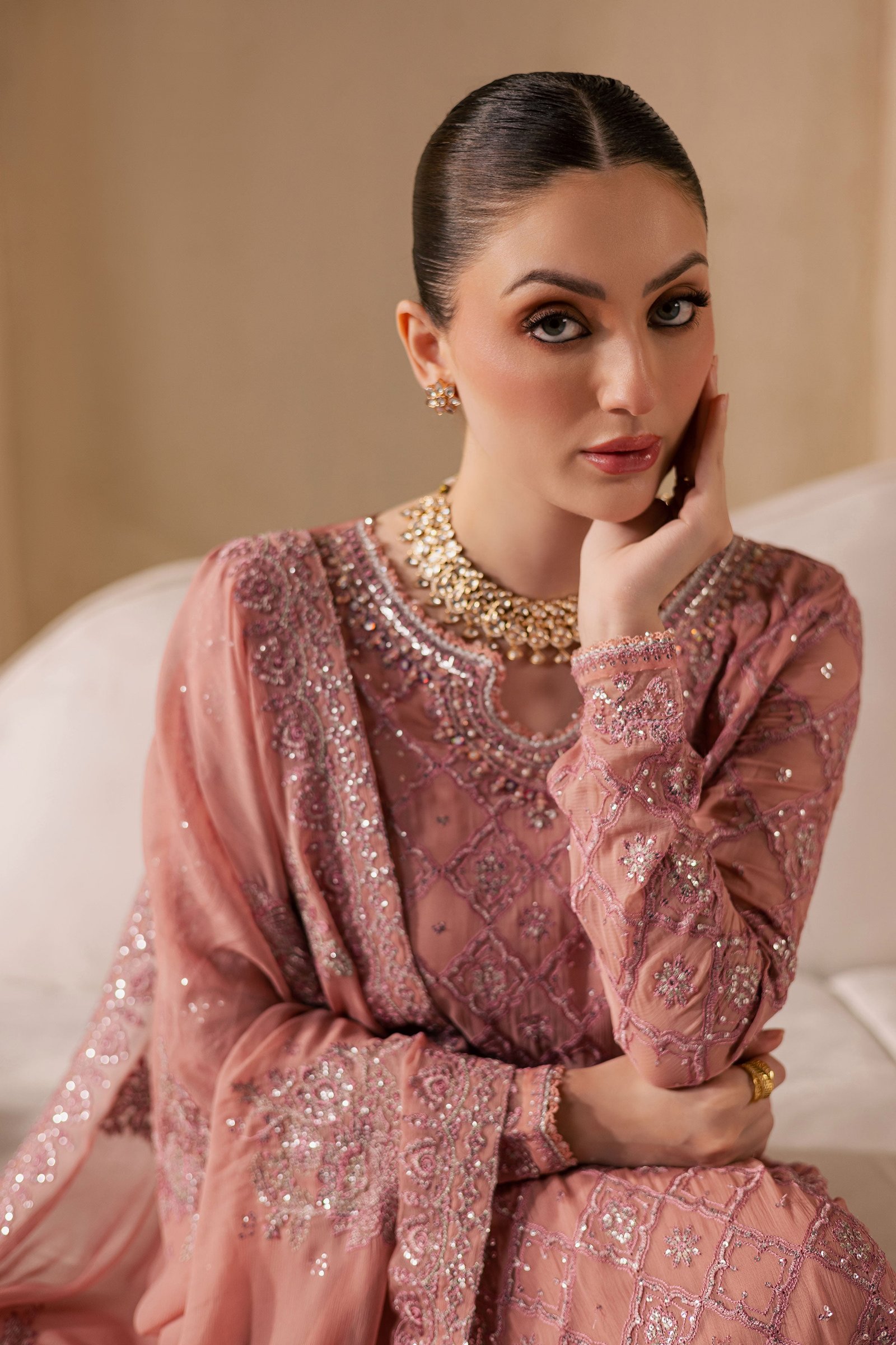 Almas 3Pc - Embroidered Luxe Pret BATIKLuxePRET2025 BATIK XS / Tea Pink / Chiffon & Raw Silk-S / Tea Pink / Chiffon & Raw Silk-M / Tea Pink / Chiffon & Raw Silk-L / Tea Pink / Chiffon & Raw Silk-XL / Tea Pink / Chiffon & Raw Silk