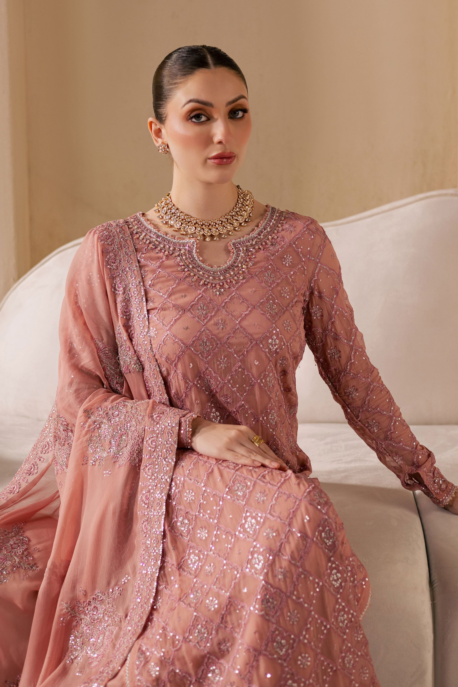 Almas 3Pc - Embroidered Luxe Pret BATIKLuxePRET2025 BATIK XS / Tea Pink / Chiffon & Raw Silk-S / Tea Pink / Chiffon & Raw Silk-M / Tea Pink / Chiffon & Raw Silk-L / Tea Pink / Chiffon & Raw Silk-XL / Tea Pink / Chiffon & Raw Silk