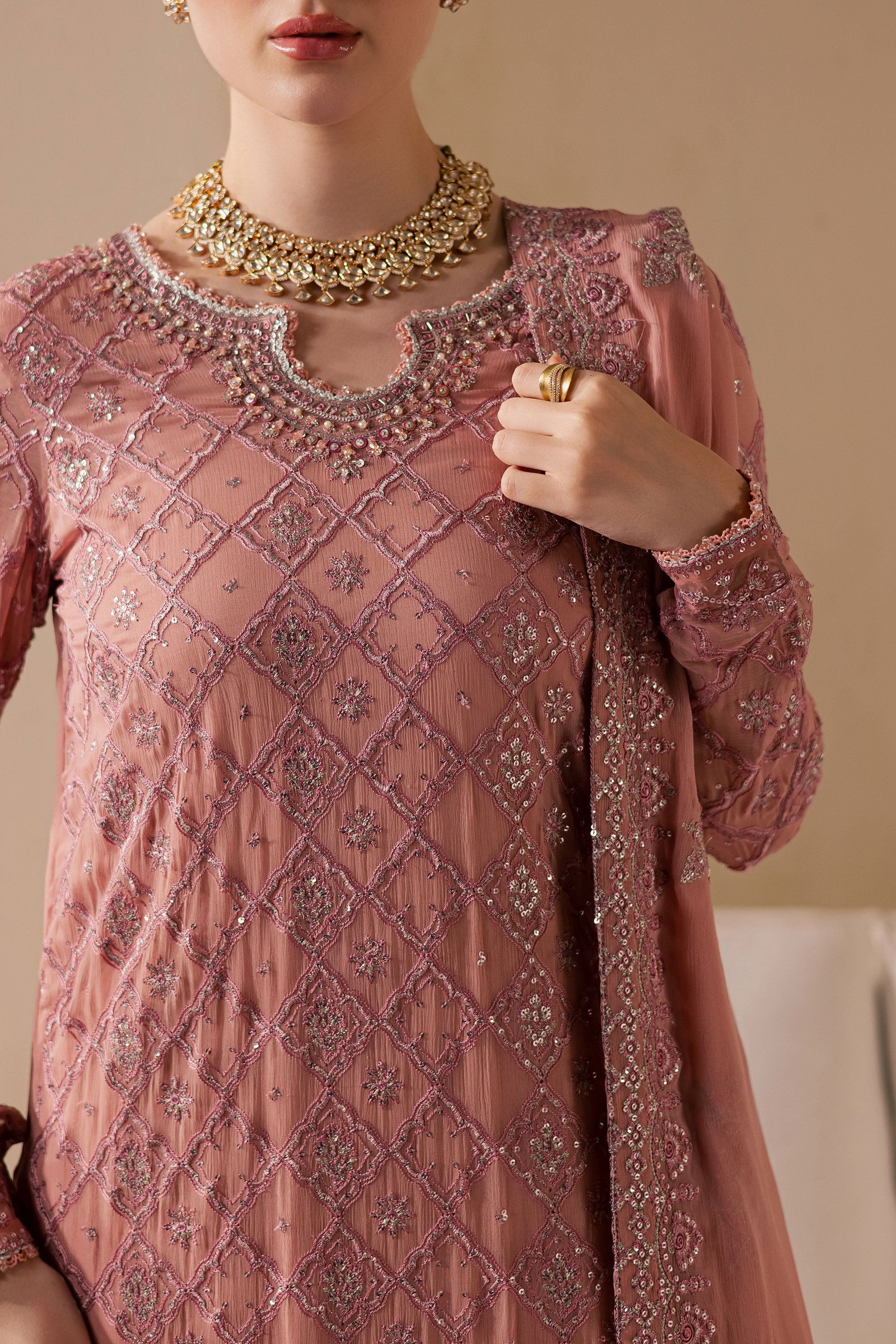 Almas 3Pc - Embroidered Luxe Pret BATIKLuxePRET2025 BATIK XS / Tea Pink / Chiffon & Raw Silk-S / Tea Pink / Chiffon & Raw Silk-M / Tea Pink / Chiffon & Raw Silk-L / Tea Pink / Chiffon & Raw Silk-XL / Tea Pink / Chiffon & Raw Silk
