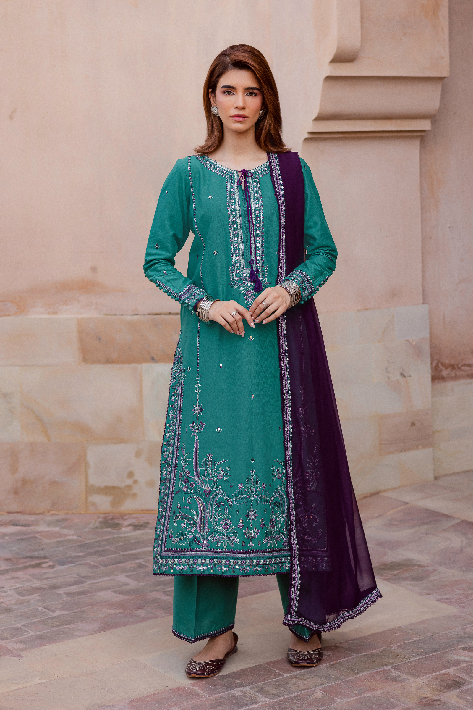Amberleaf 3Pc - Embroidered Khaddar Dress BATIK WINTER PRET 2025 BATIK XS / Amber Green / Khaddar-S / Amber Green / Khaddar-M / Amber Green / Khaddar-L / Amber Green / Khaddar-XL / Amber Green / Khaddar