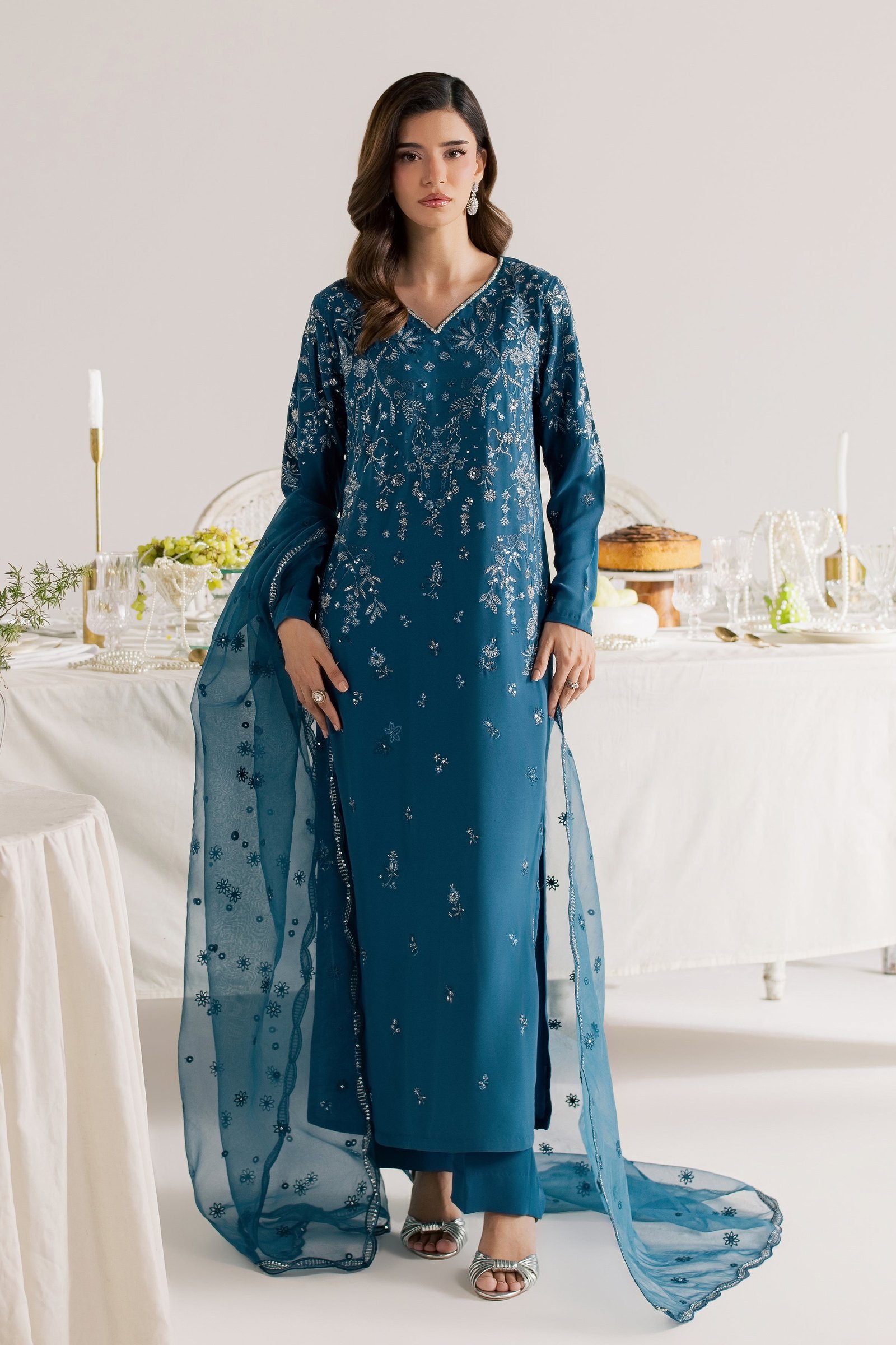 Aquarius 3Pc - Festive Luxe Pret STUDIOLUXEAUG26  BATIK   S / Zinc / Georgette