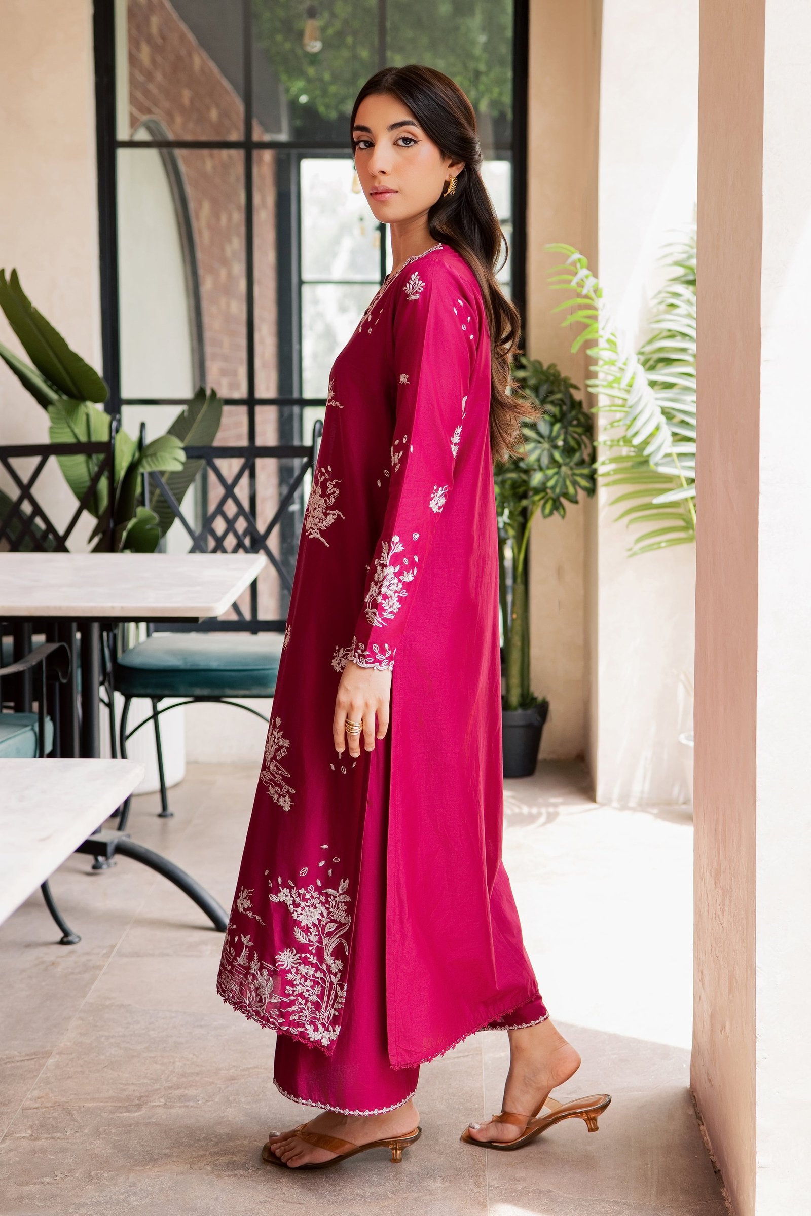 Arlo 2Pc - Embroidered Lawn Dress EverydayEdit26  BATIK   XS / Bright Pink / Pima Lawn