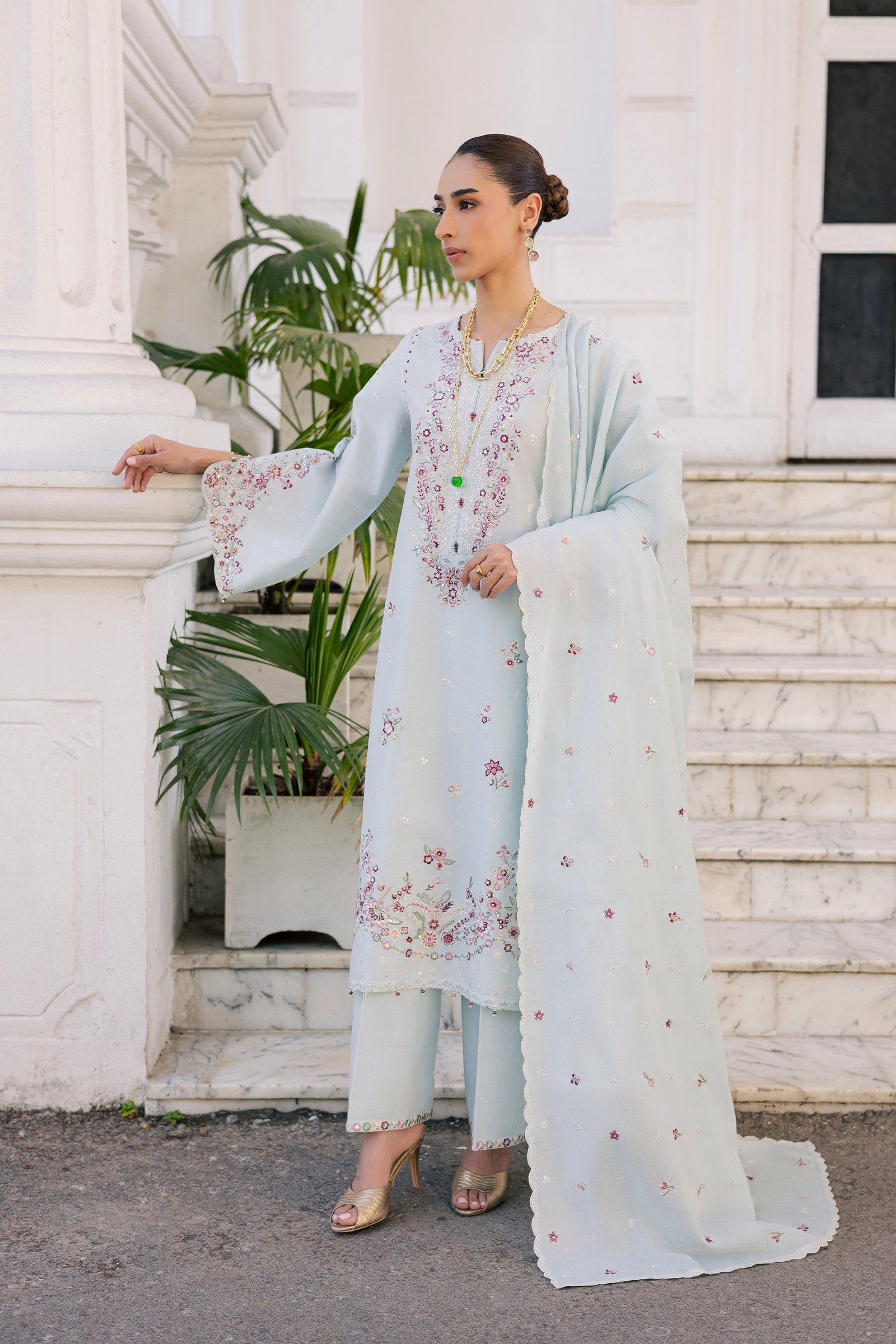 Asmaar 3Pc - Festive Embroidered Lawn BATIKSS26 BATIK XS / Blue / Pima Lawn-S / Blue / Pima Lawn-M / Blue / Pima Lawn-L / Blue / Pima Lawn-XL / Blue / Pima Lawn