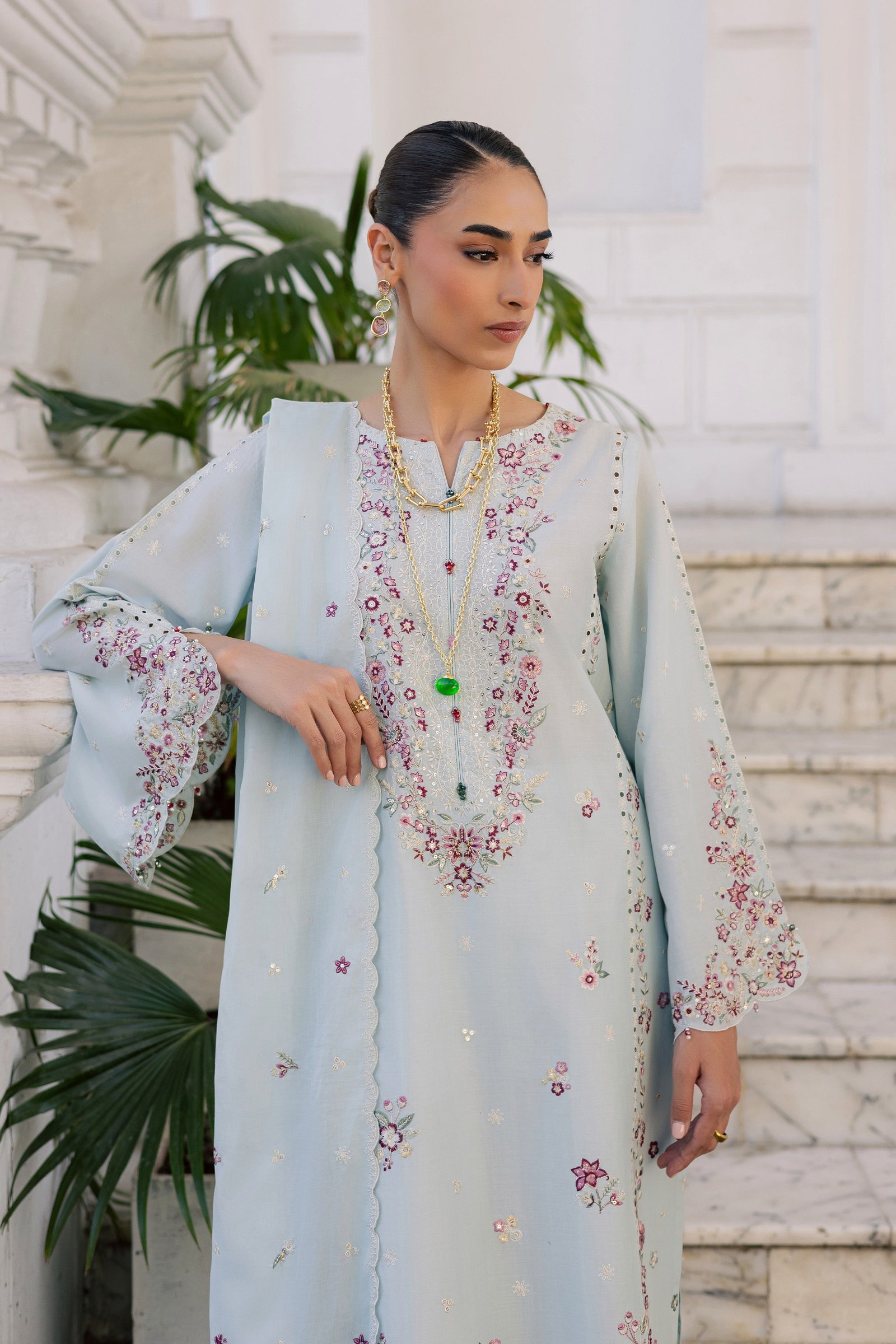 Asmaar 3Pc - Festive Embroidered Lawn BATIKSS26 BATIK XS / Blue / Pima Lawn-S / Blue / Pima Lawn-M / Blue / Pima Lawn-L / Blue / Pima Lawn-XL / Blue / Pima Lawn