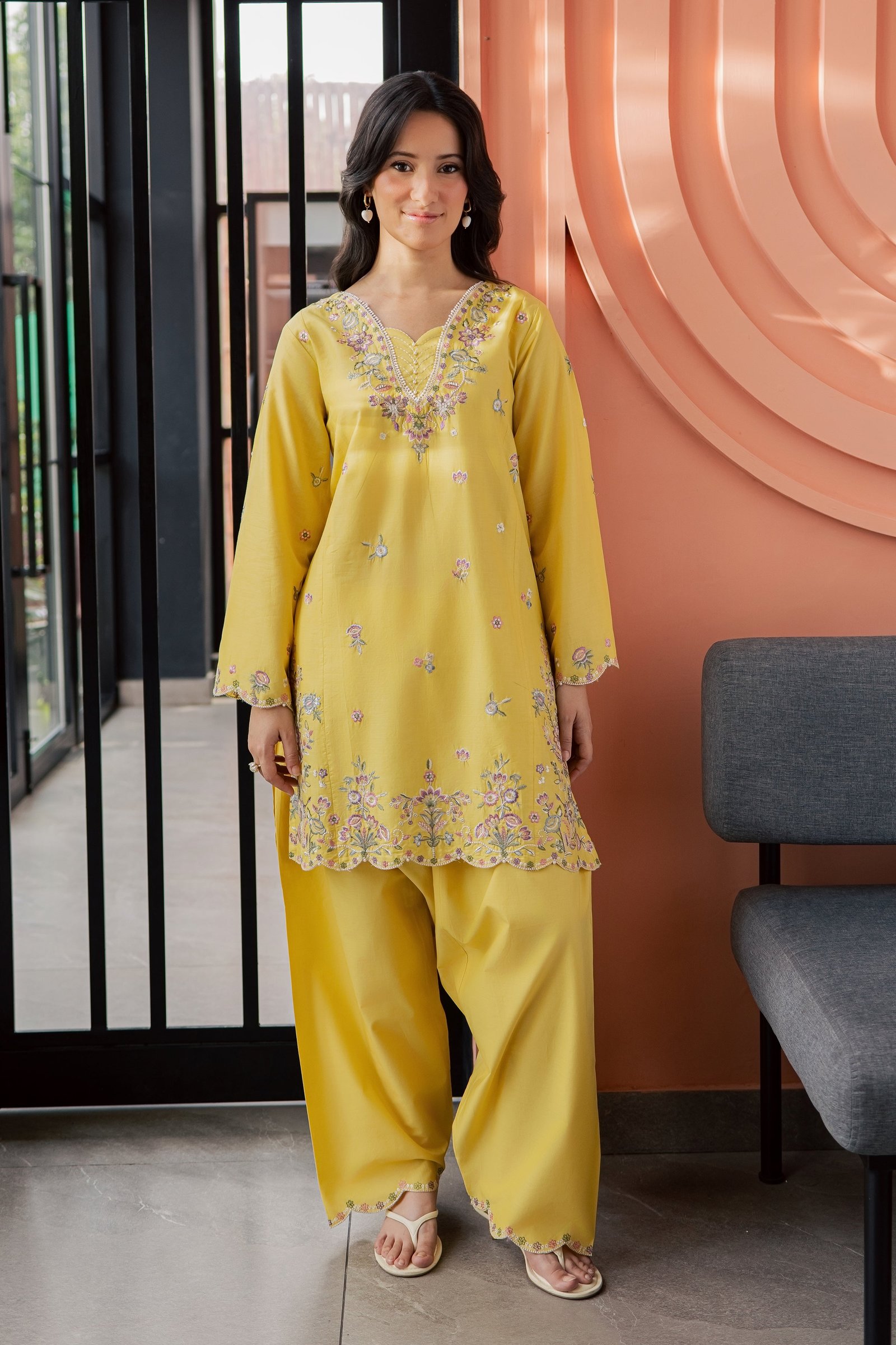 Auric 2Pc - Embroidered Lawn Dress EverydayEdit26 BATIK XS / Lemon Yellow / Pima Lawn