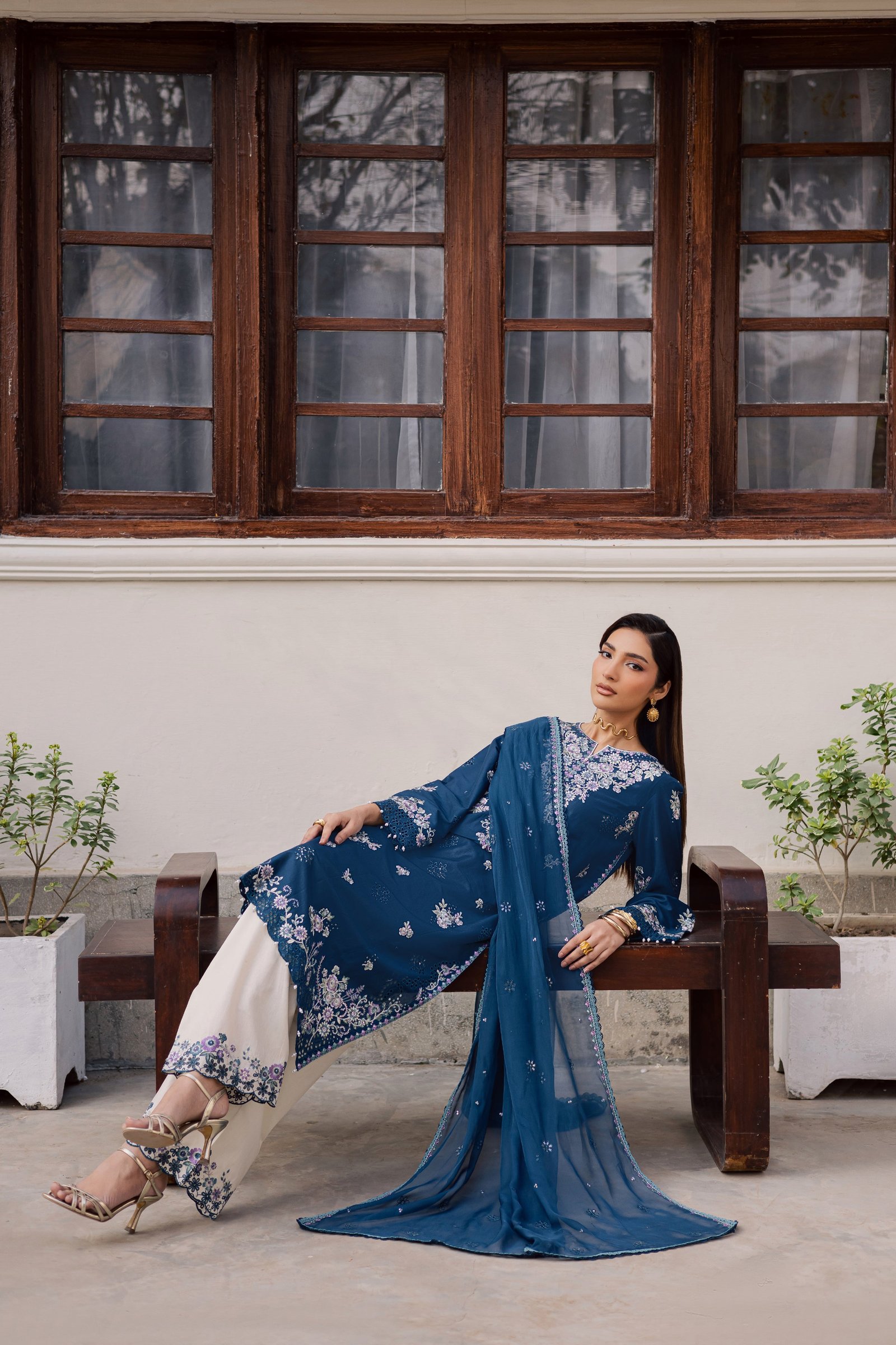 Azraaq 3Pc - Festive Embroidered Lawn BATIKEID2026 BATIK XS / Zinc / Pima Lawn-S / Zinc / Pima Lawn-M / Zinc / Pima Lawn-L / Zinc / Pima Lawn-XL / Zinc / Pima Lawn