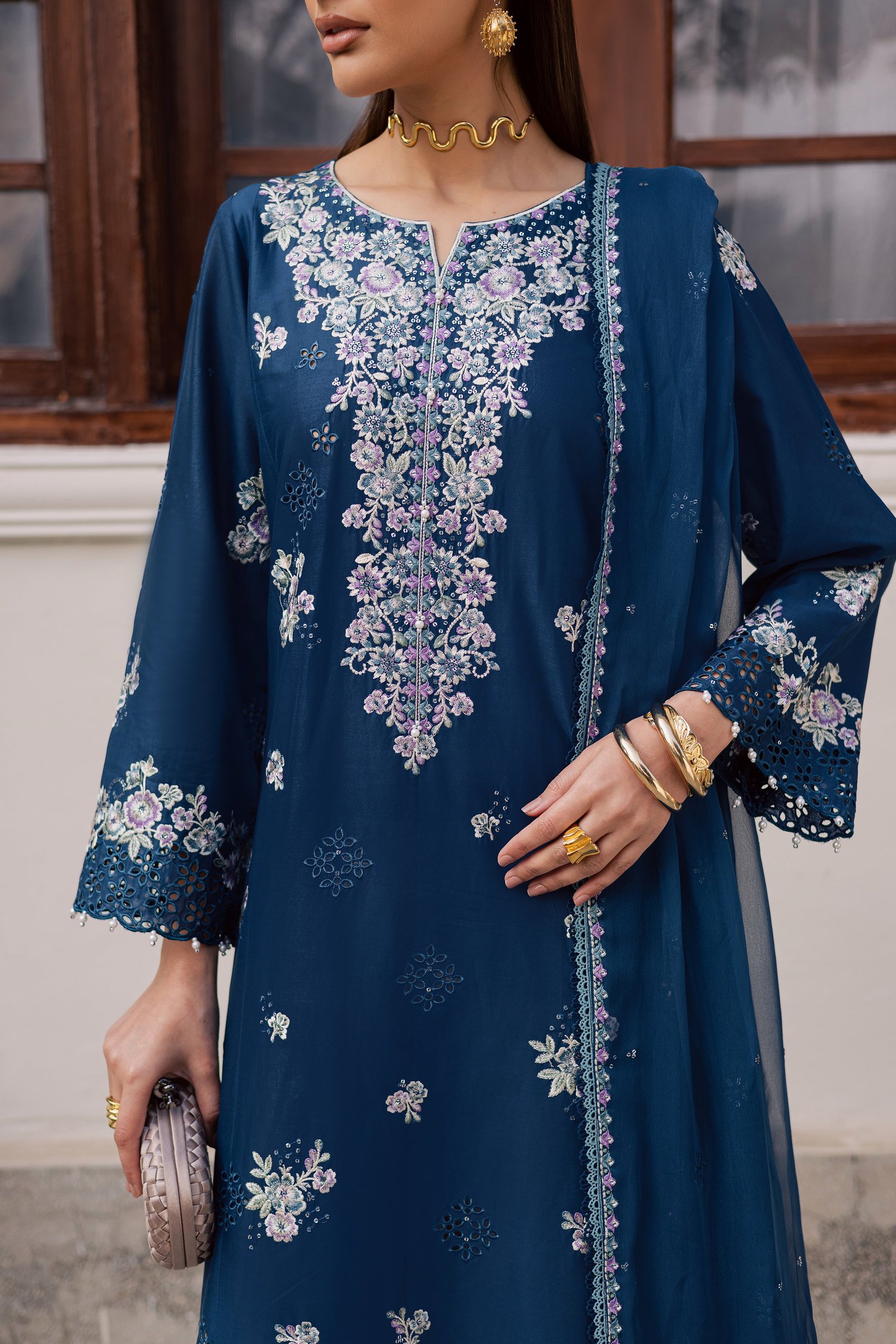 Azraaq 3Pc - Festive Embroidered Lawn BATIKEID2026 BATIK XS / Zinc / Pima Lawn-S / Zinc / Pima Lawn-M / Zinc / Pima Lawn-L / Zinc / Pima Lawn-XL / Zinc / Pima Lawn