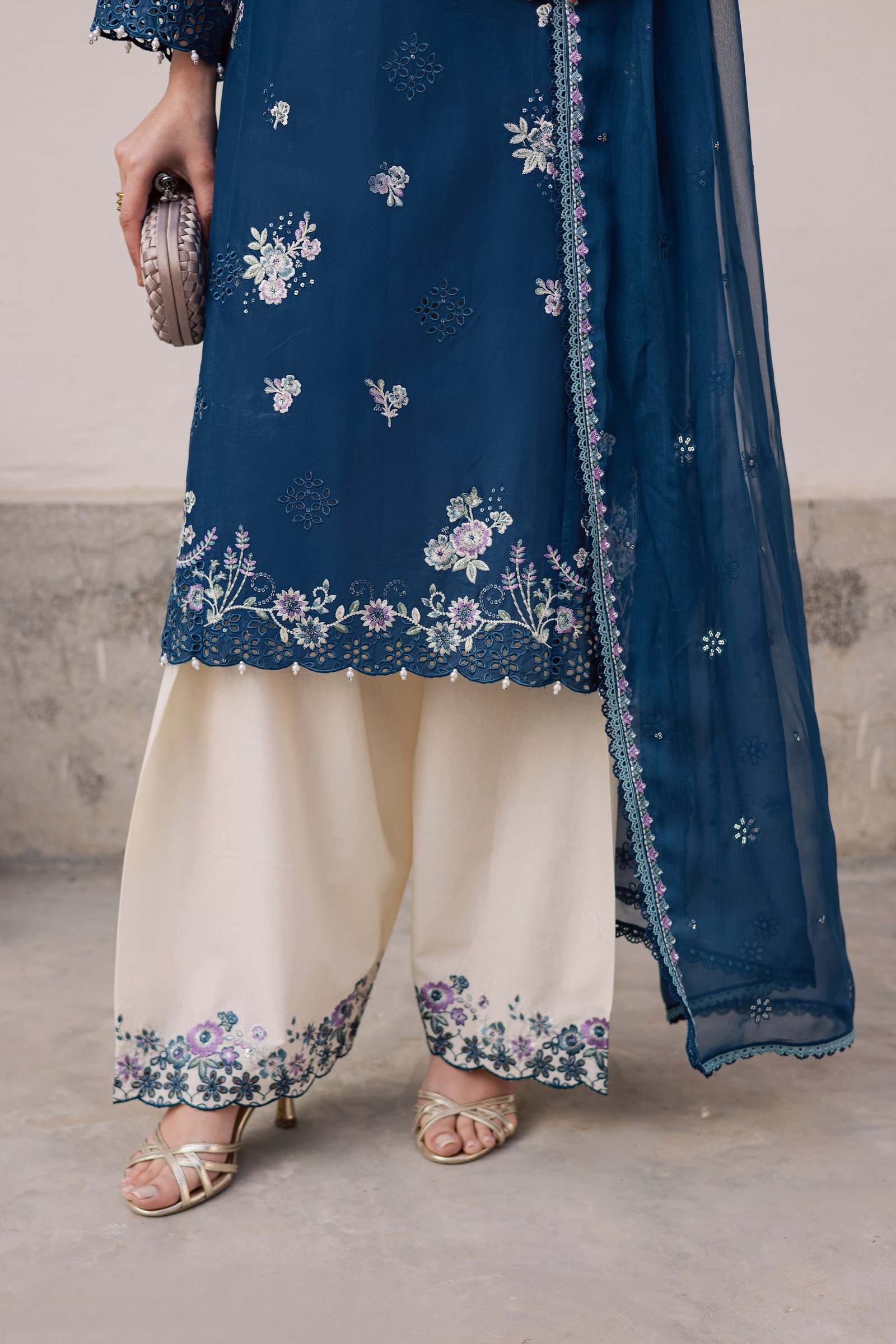 Azraaq 3Pc - Festive Embroidered Lawn BATIKEID2026 BATIK XS / Zinc / Pima Lawn-S / Zinc / Pima Lawn-M / Zinc / Pima Lawn-L / Zinc / Pima Lawn-XL / Zinc / Pima Lawn