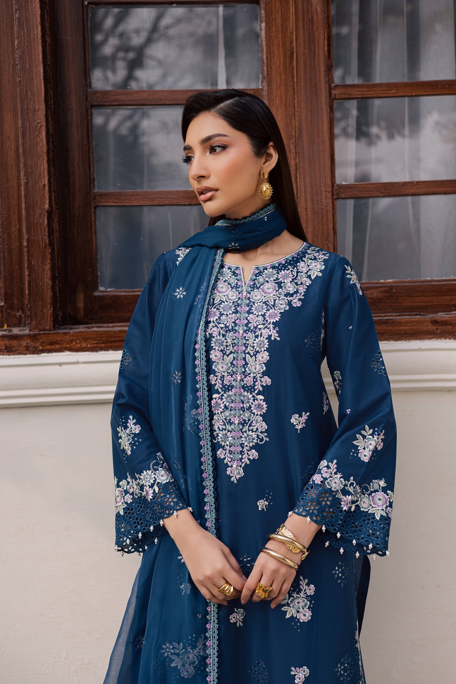 Azraaq 3Pc - Festive Embroidered Lawn BATIKEID2026 BATIK XS / Zinc / Pima Lawn-S / Zinc / Pima Lawn-M / Zinc / Pima Lawn-L / Zinc / Pima Lawn-XL / Zinc / Pima Lawn