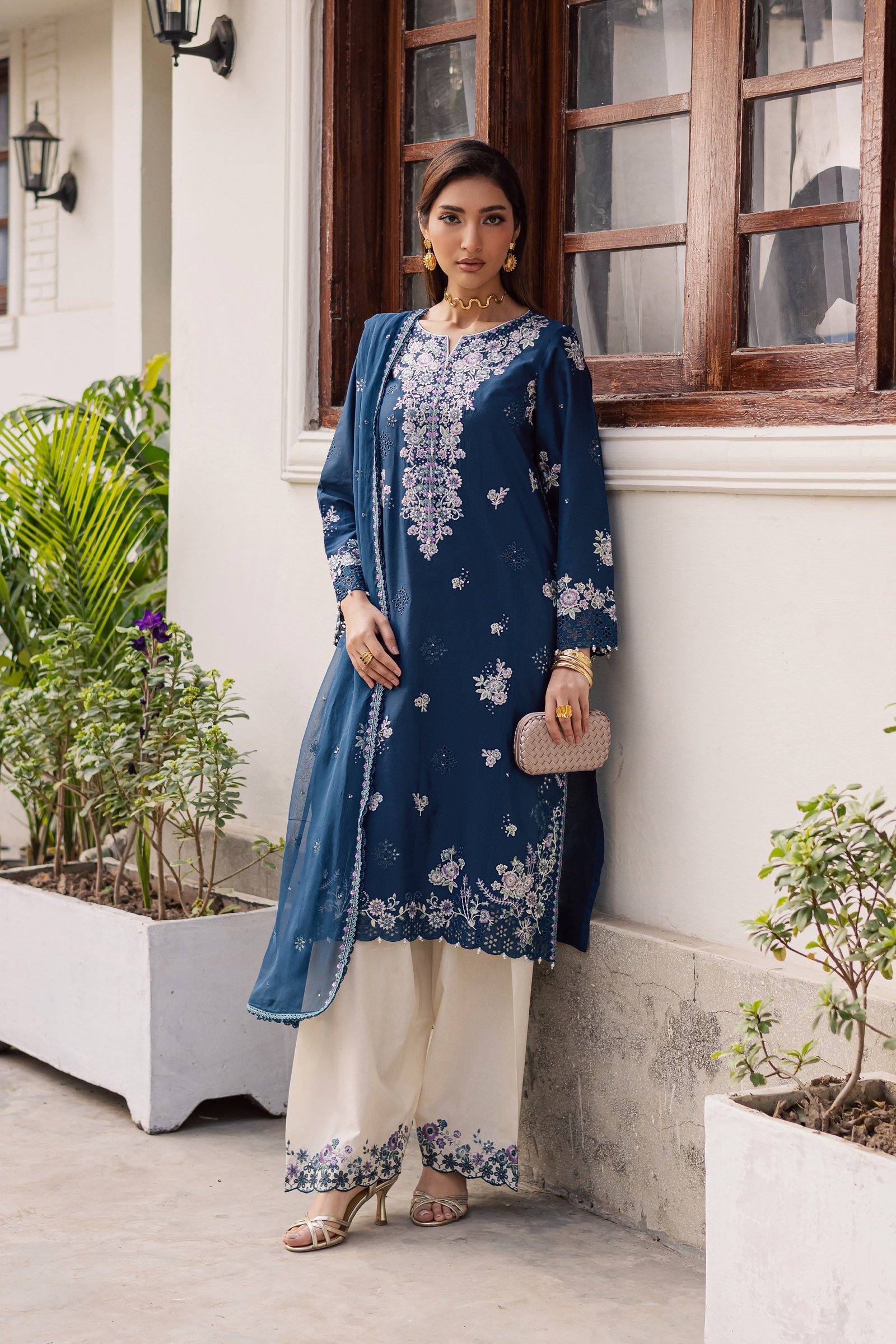 Azraaq 3Pc - Festive Embroidered Lawn BATIKEID2026 BATIK XS / Zinc / Pima Lawn-S / Zinc / Pima Lawn-M / Zinc / Pima Lawn-L / Zinc / Pima Lawn-XL / Zinc / Pima Lawn