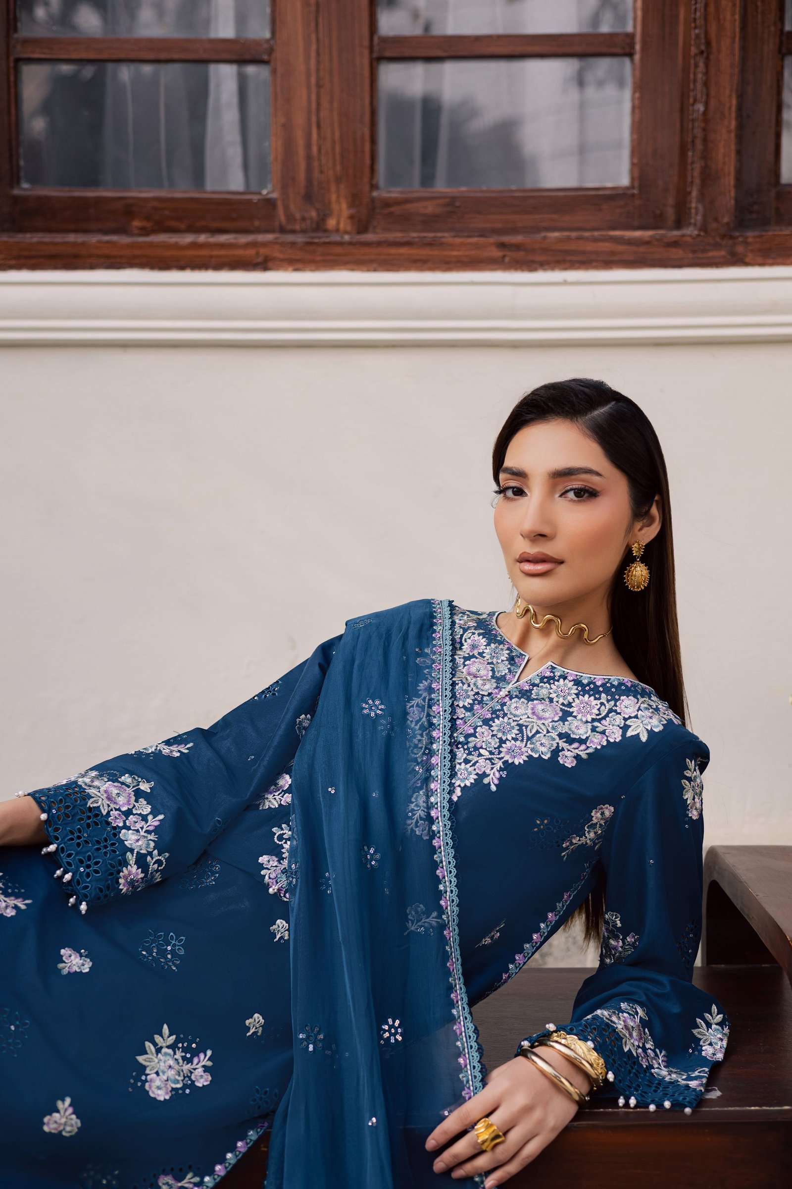Azraaq 3Pc - Festive Embroidered Lawn BATIKEID2026 BATIK XS / Zinc / Pima Lawn-S / Zinc / Pima Lawn-M / Zinc / Pima Lawn-L / Zinc / Pima Lawn-XL / Zinc / Pima Lawn