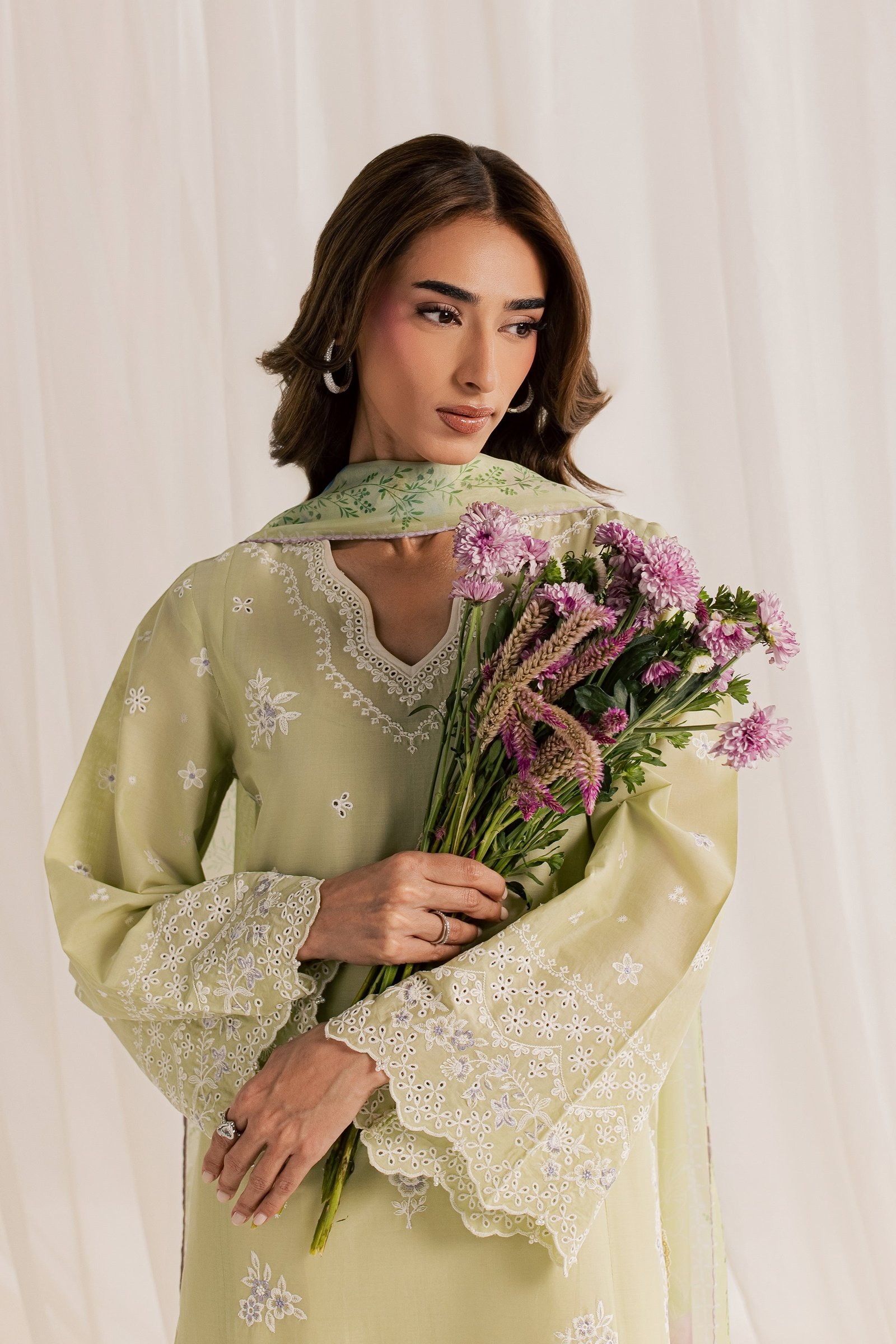 Basma 3Pc - Embroidered Lawn Dress EverydayEdit26 BATIK XS / Pista Green / Pima Lawn-S / Pista Green / Pima Lawn-M / Pista Green / Pima Lawn-L / Pista Green / Pima Lawn-XL / Pista Green / Pima Lawn