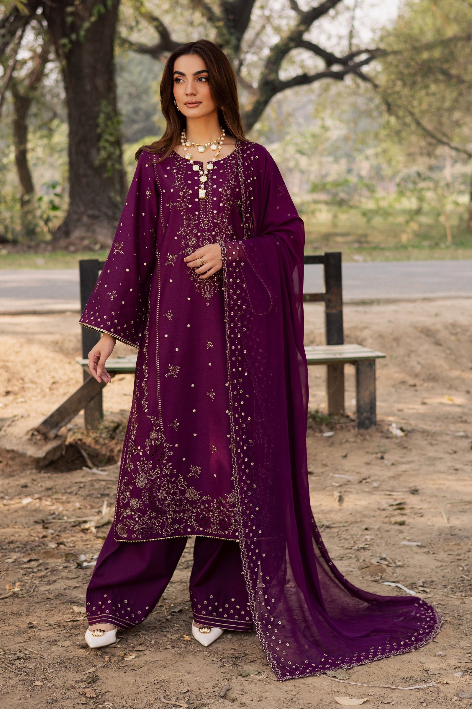 Berlin 3Pc - Embroidered Khaddar Dress BATIK WINTER PRET 2025 BATIK XS / Purple / Khaddar-S / Purple / Khaddar-M / Purple / Khaddar-L / Purple / Khaddar-XL / Purple / Khaddar