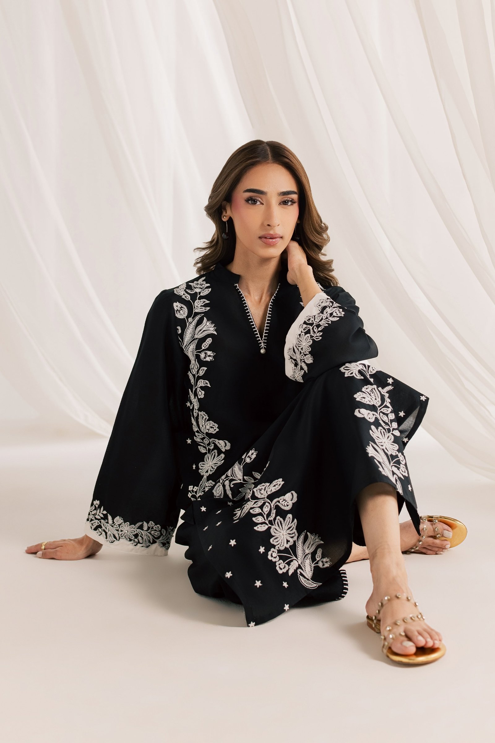 Hazel 2Pc - Embroidered Lawn Dress EverydayEdit26 BATIK XS / Black / Pima Lawn-S / Black / Pima Lawn-M / Black / Pima Lawn-L / Black / Pima Lawn-XL / Black / Pima Lawn