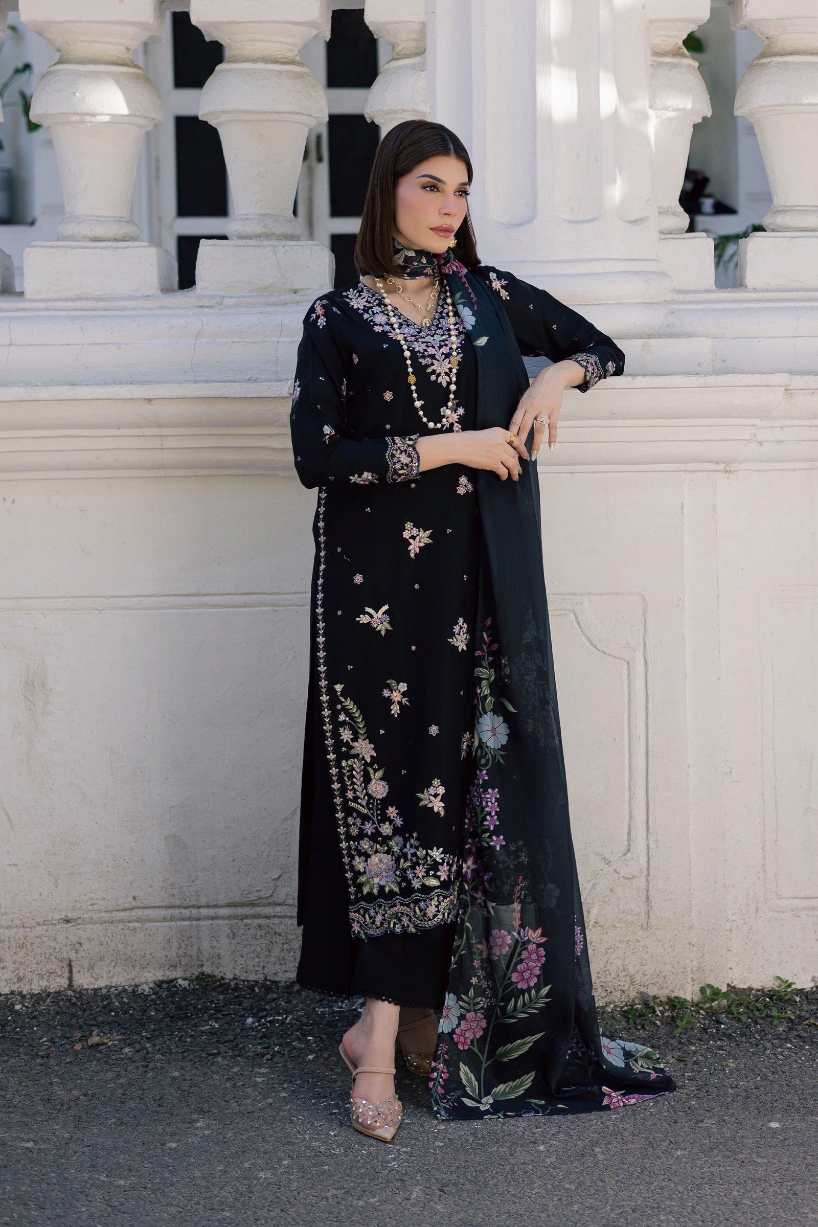Black Heer 3Pc - Festive Embroidered Lawn BATIKSS26 BATIK XS / Black / Pima Lawn-S / Black / Pima Lawn-M / Black / Pima Lawn-L / Black / Pima Lawn-XL / Black / Pima Lawn