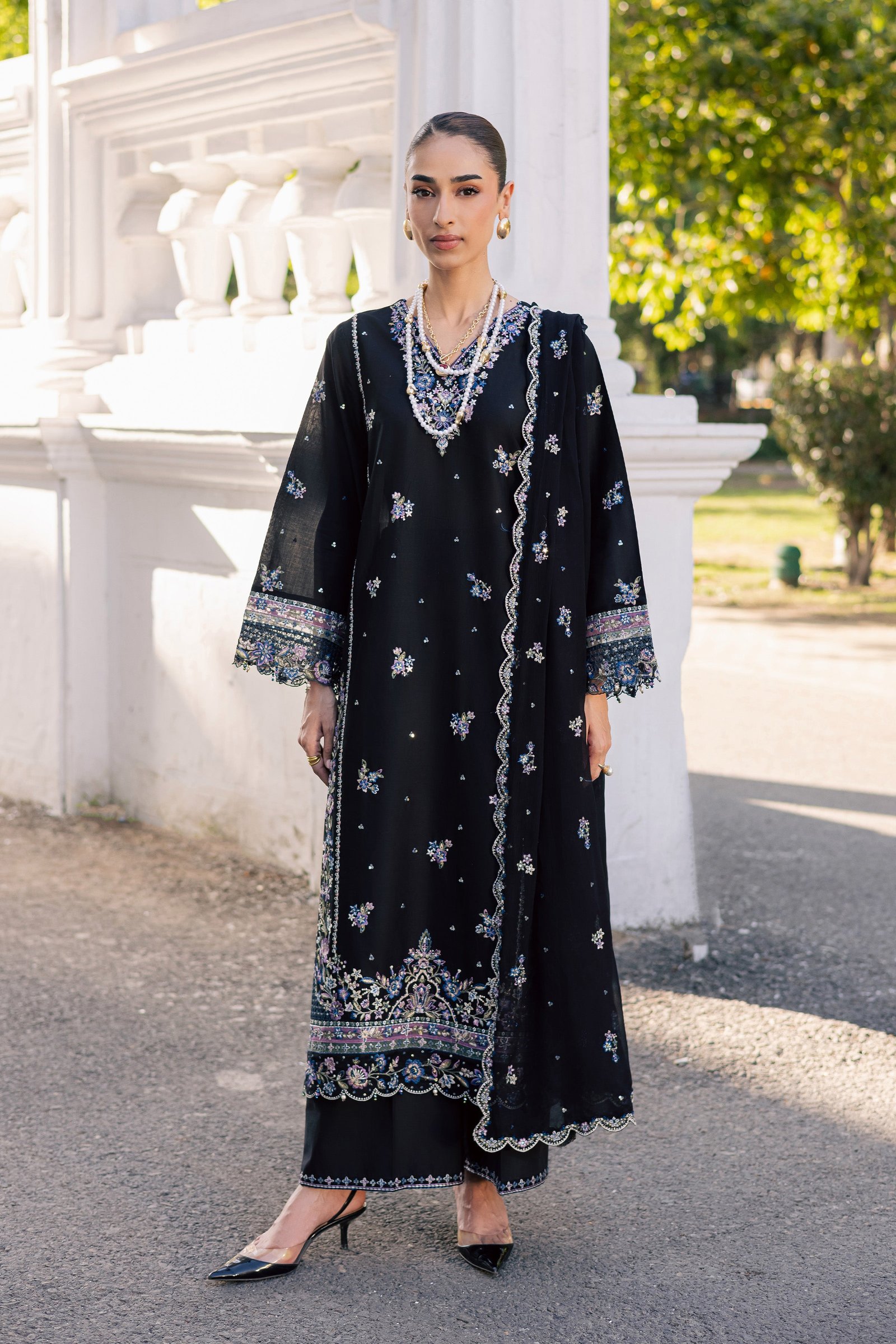 Black Ziva 3Pc - Festive Embroidered Lawn BATIKSS26 BATIK XS / Black / Pima Lawn-S / Black / Pima Lawn-M / Black / Pima Lawn-L / Black / Pima Lawn-XL / Black / Pima Lawn
