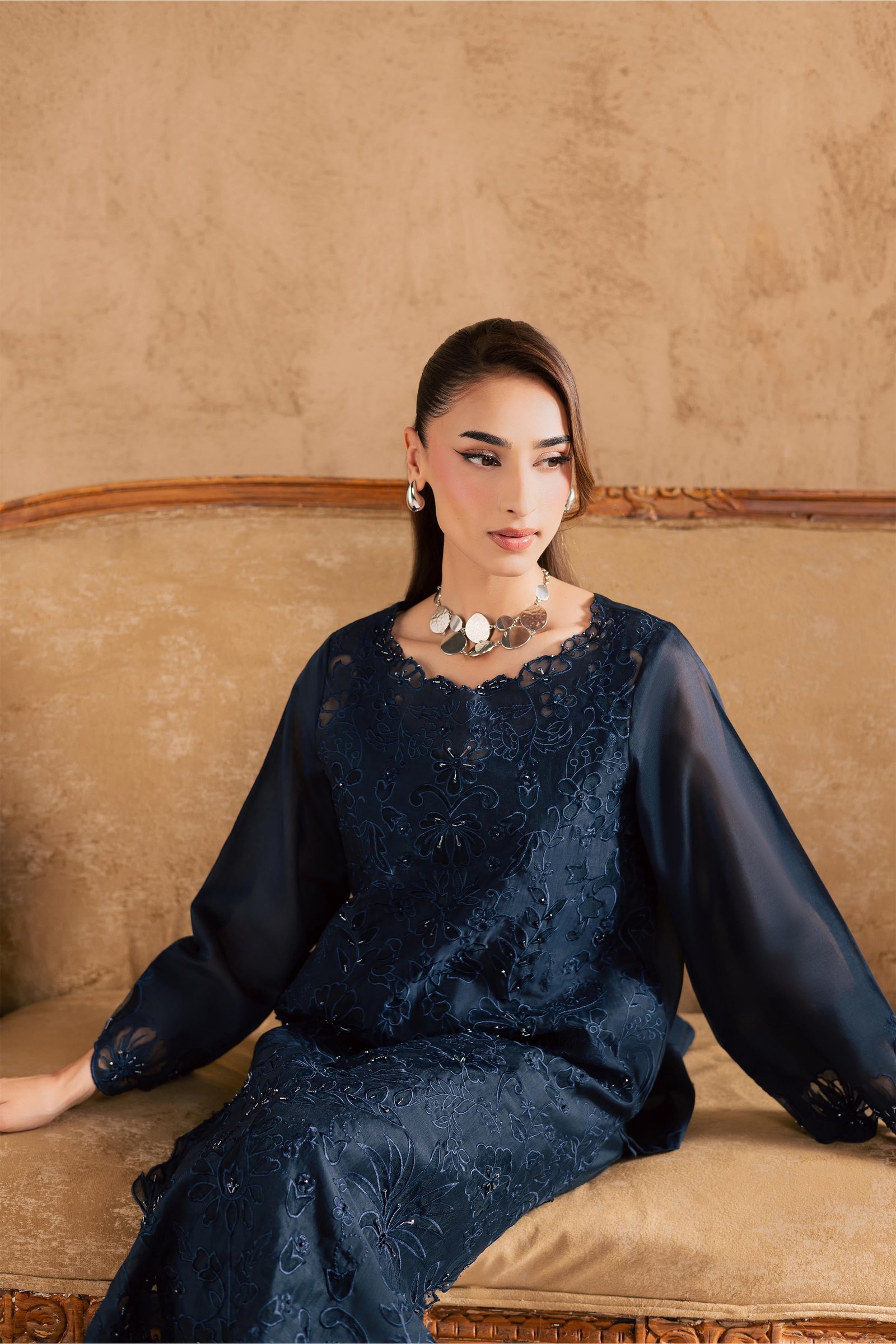 Manila 2Pc - Embroidered Festive Pret BATIKSS26 BATIK XS / Midnight Blue / Paper Silk-S / Midnight Blue / Paper Silk-M / Midnight Blue / Paper Silk-L / Midnight Blue / Paper Silk-XL / Midnight Blue / Paper Silk