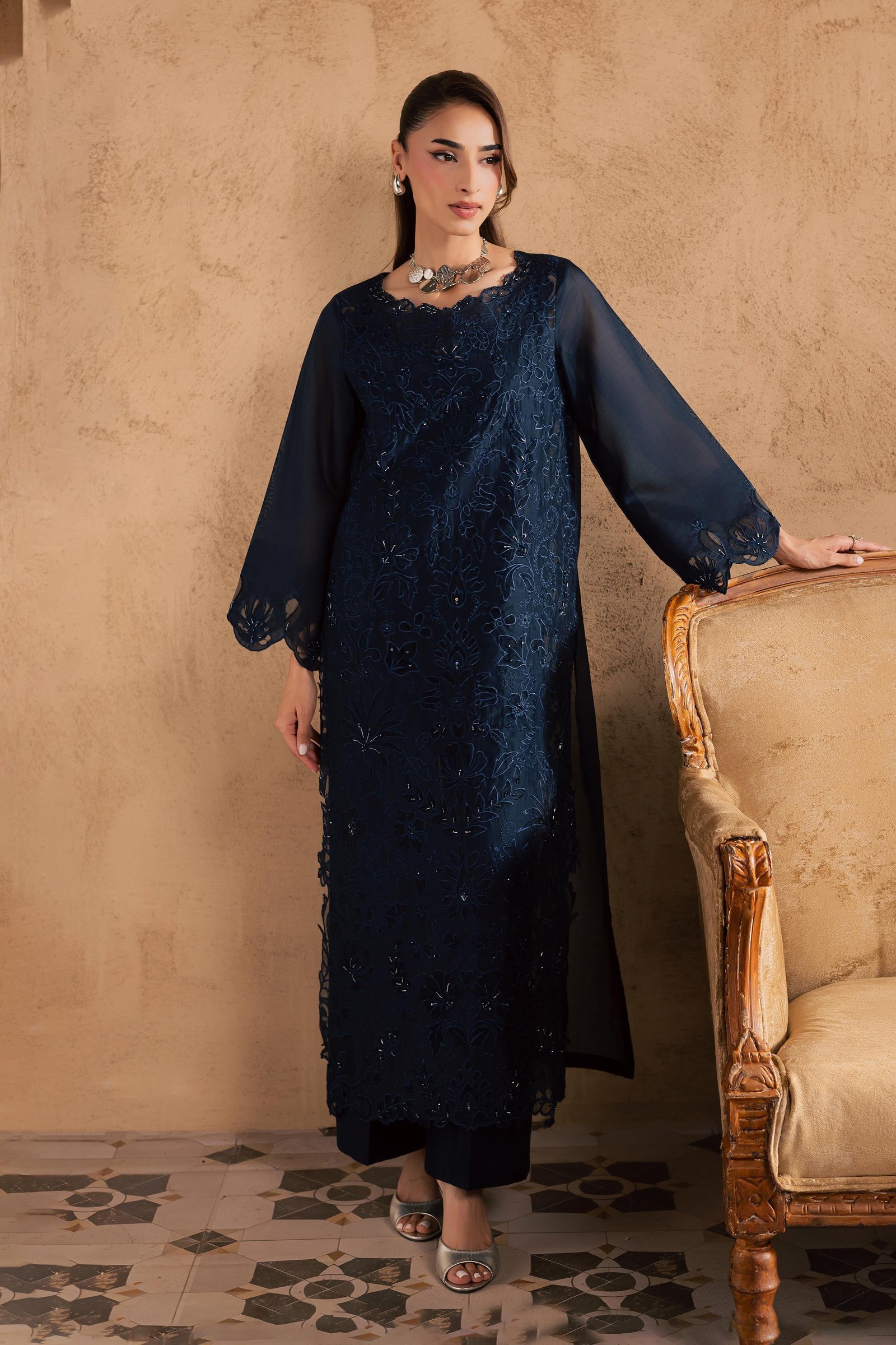 Manila 2Pc - Embroidered Festive Pret BATIKSS26 BATIK XS / Midnight Blue / Paper Silk-S / Midnight Blue / Paper Silk-M / Midnight Blue / Paper Silk-L / Midnight Blue / Paper Silk-XL / Midnight Blue / Paper Silk