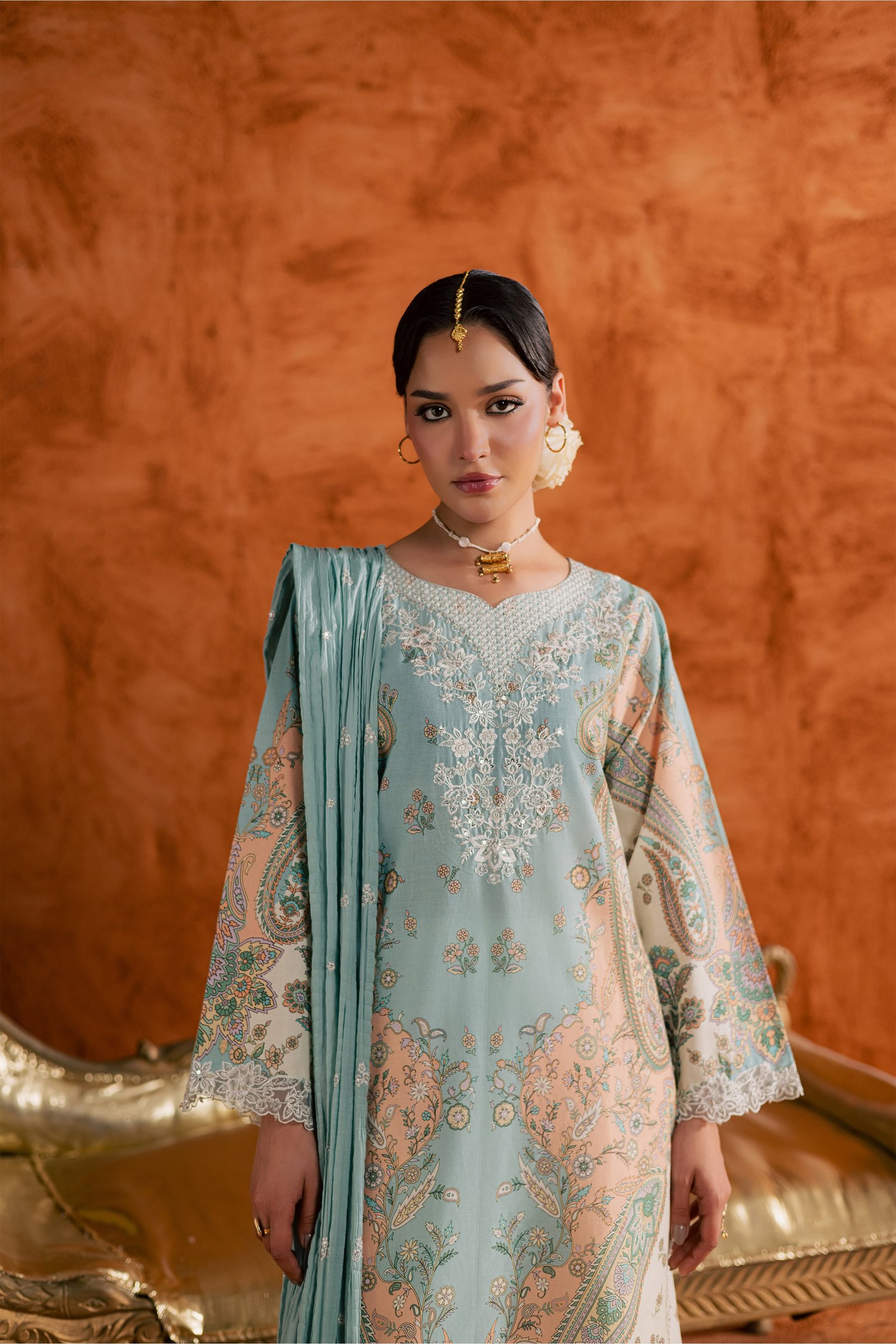 Blue Olaf 3Pc - Printed Lawn Dress BATIKEID2026 BATIK XS / Ocean Blue / Lawn-S / Ocean Blue / Lawn-M / Ocean Blue / Lawn-L / Ocean Blue / Lawn-XL / Ocean Blue / Lawn