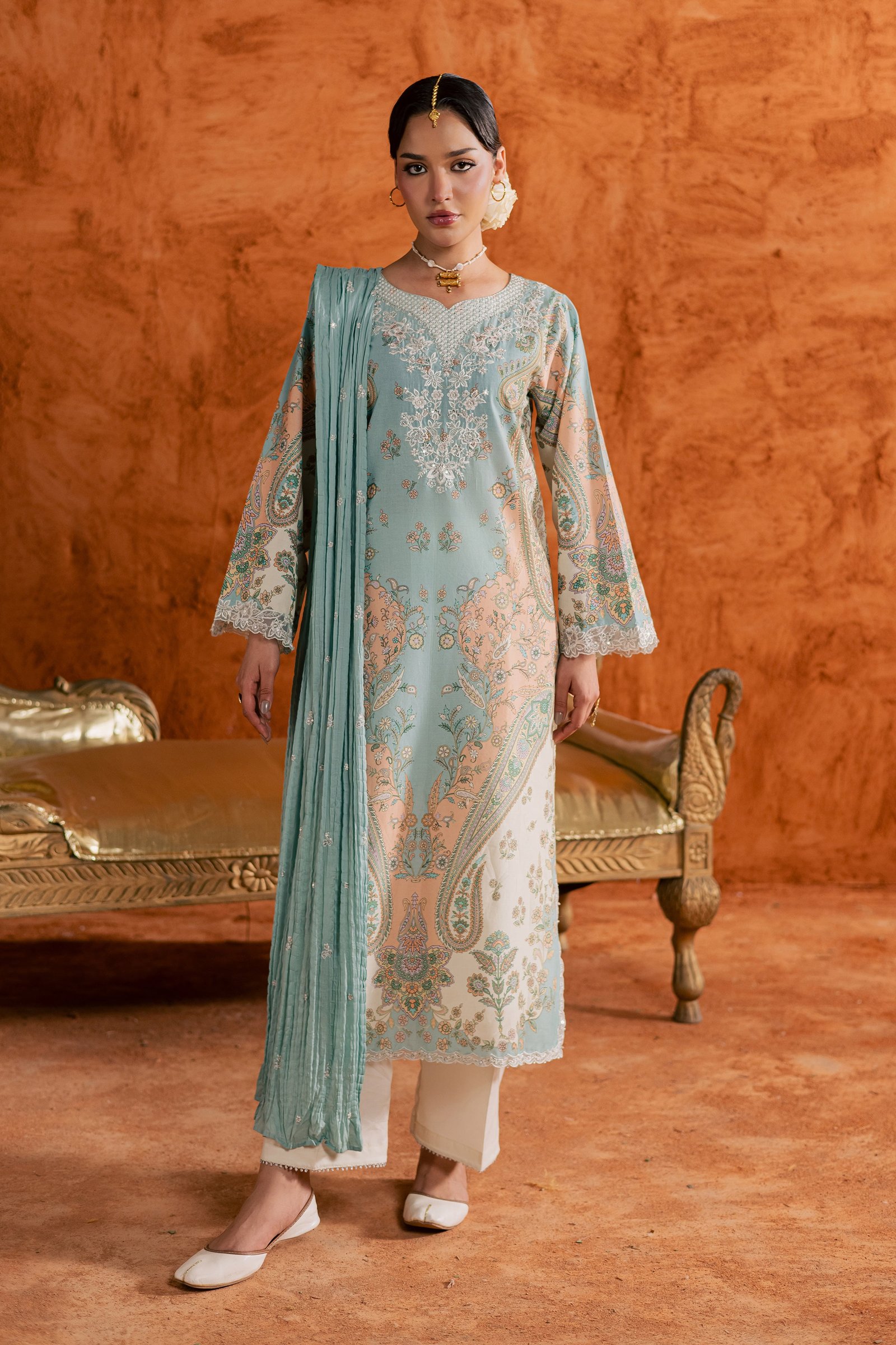 Blue Olaf 3Pc - Printed Lawn Dress BATIKEID2026 BATIK XS / Ocean Blue / Lawn-S / Ocean Blue / Lawn-M / Ocean Blue / Lawn-L / Ocean Blue / Lawn-XL / Ocean Blue / Lawn