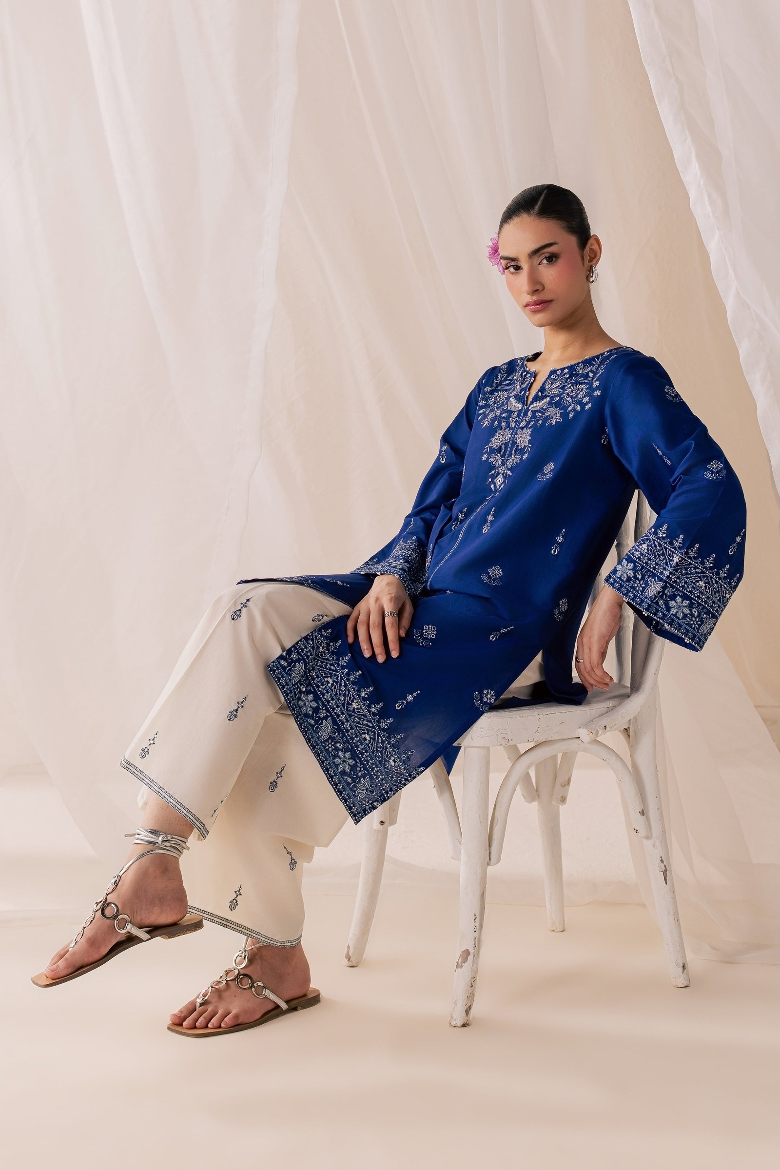 Blue Poppy 2Pc - Luxury Embroidered Lawn BATIKSS26  BATIK   XS / Electric Blue / Pima Lawn