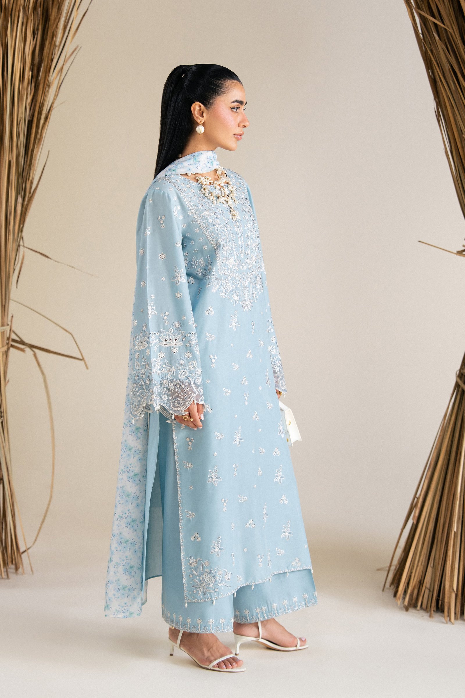 Blue Raya 3Pc - Festive Eid Pret BATIKSS26 BATIK XS / Sky Blue / Pima Lawn-S / Sky Blue / Pima Lawn-M / Sky Blue / Pima Lawn-L / Sky Blue / Pima Lawn-XL / Sky Blue / Pima Lawn