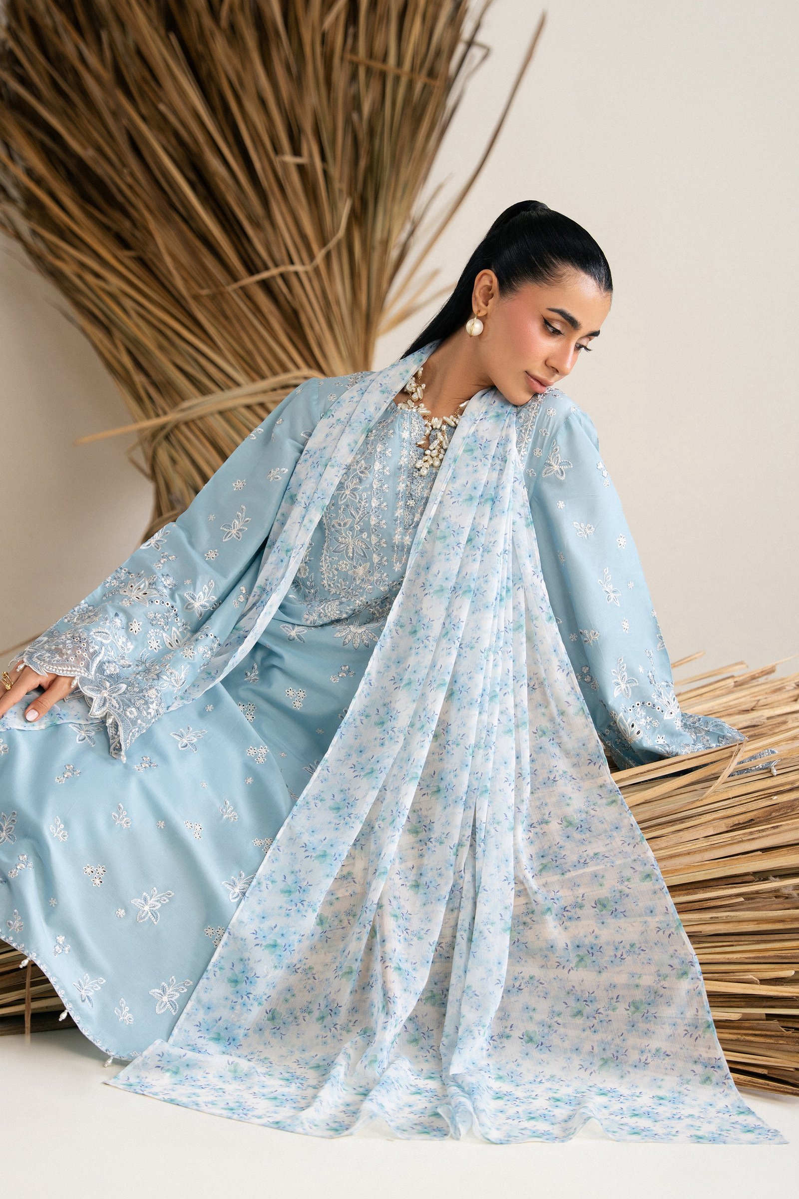 Blue Raya 3Pc - Festive Eid Pret BATIKSS26 BATIK XS / Sky Blue / Pima Lawn-S / Sky Blue / Pima Lawn-M / Sky Blue / Pima Lawn-L / Sky Blue / Pima Lawn-XL / Sky Blue / Pima Lawn