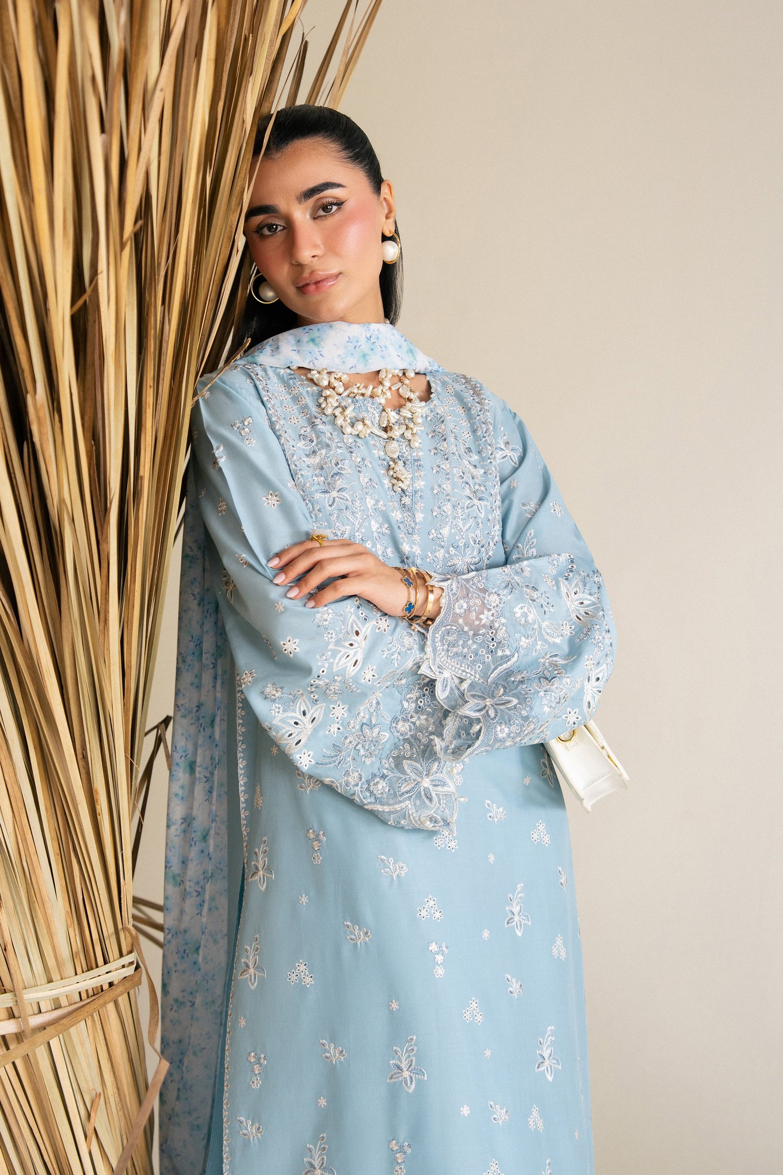 Blue Raya 3Pc - Festive Eid Pret BATIKSS26 BATIK XS / Sky Blue / Pima Lawn-S / Sky Blue / Pima Lawn-M / Sky Blue / Pima Lawn-L / Sky Blue / Pima Lawn-XL / Sky Blue / Pima Lawn