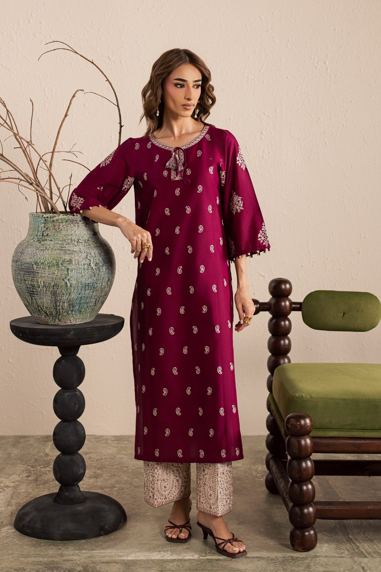 Bramble 2Pc - Embroidered Lawn Dress EverydayEdit26 BATIK XS / Old Mauve / Pima Lawn-S / Old Mauve / Pima Lawn-M / Old Mauve / Pima Lawn-L / Old Mauve / Pima Lawn-XL / Old Mauve / Pima Lawn