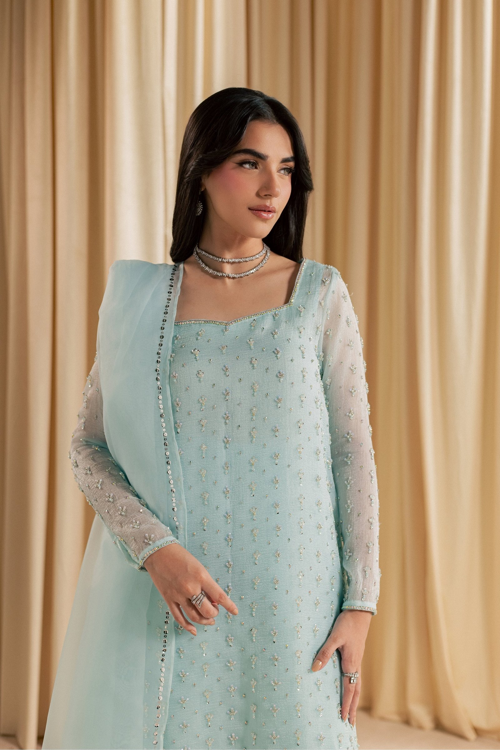 Brina 3Pc - Festive Luxe Pret STUDIOLUXEAUG26  BATIK   S / Ice Blue / Shimmer Silk Organza