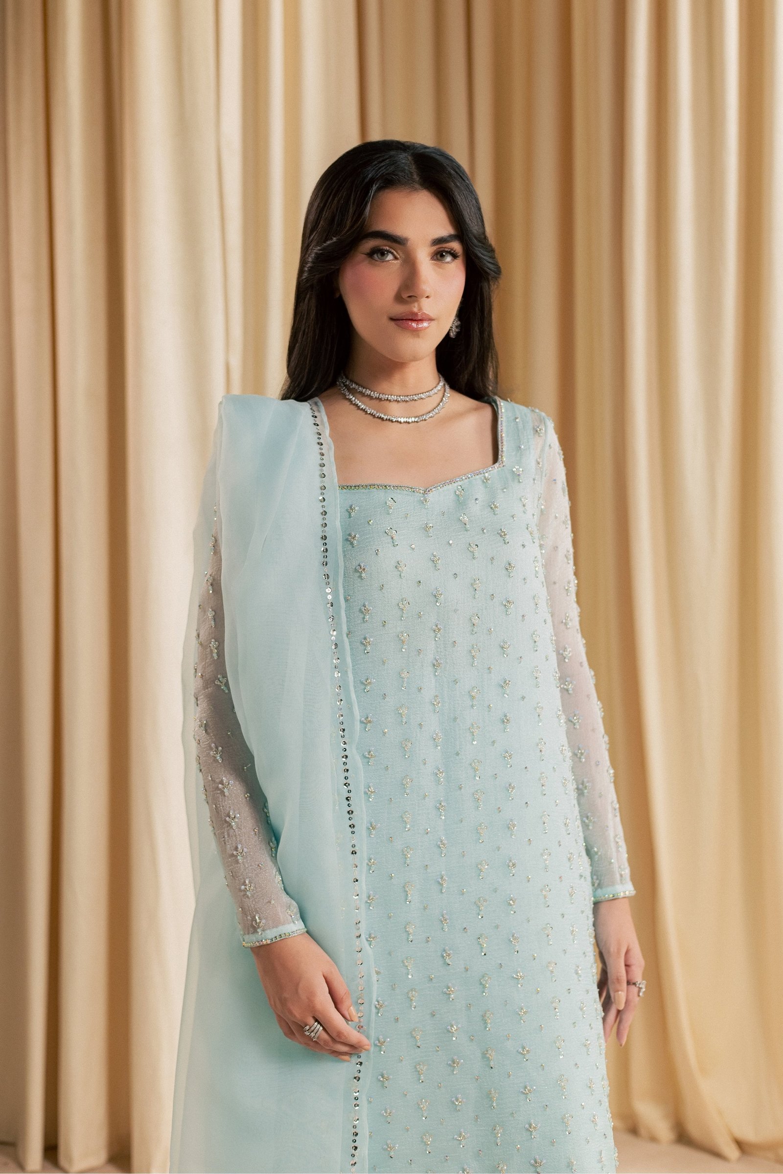 Brina 3Pc - Festive Luxe Pret STUDIOLUXEAUG26 BATIK S / Ice Blue / Shimmer Silk Organza