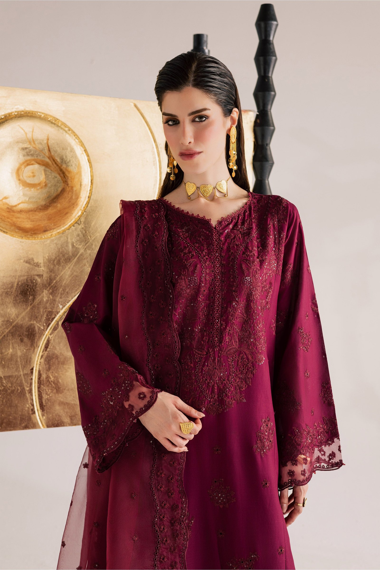 Burgundy Kyra 3Pc - Festive Eid Pret BATIKSS26 BATIK XS / Burgundy / Pima Lawn-S / Burgundy / Pima Lawn-M / Burgundy / Pima Lawn-L / Burgundy / Pima Lawn-XL / Burgundy / Pima Lawn