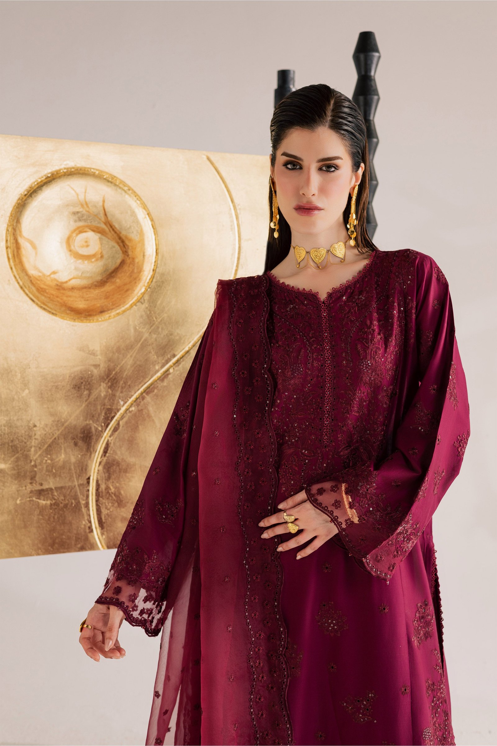  Burgundy Kyra 3Pc - Festive Eid Pret BATIKSS26  BATIK   XS / Burgundy / Pima Lawn-S / Burgundy / Pima Lawn-M / Burgundy / Pima Lawn-L / Burgundy / Pima Lawn-XL / Burgundy / Pima Lawn