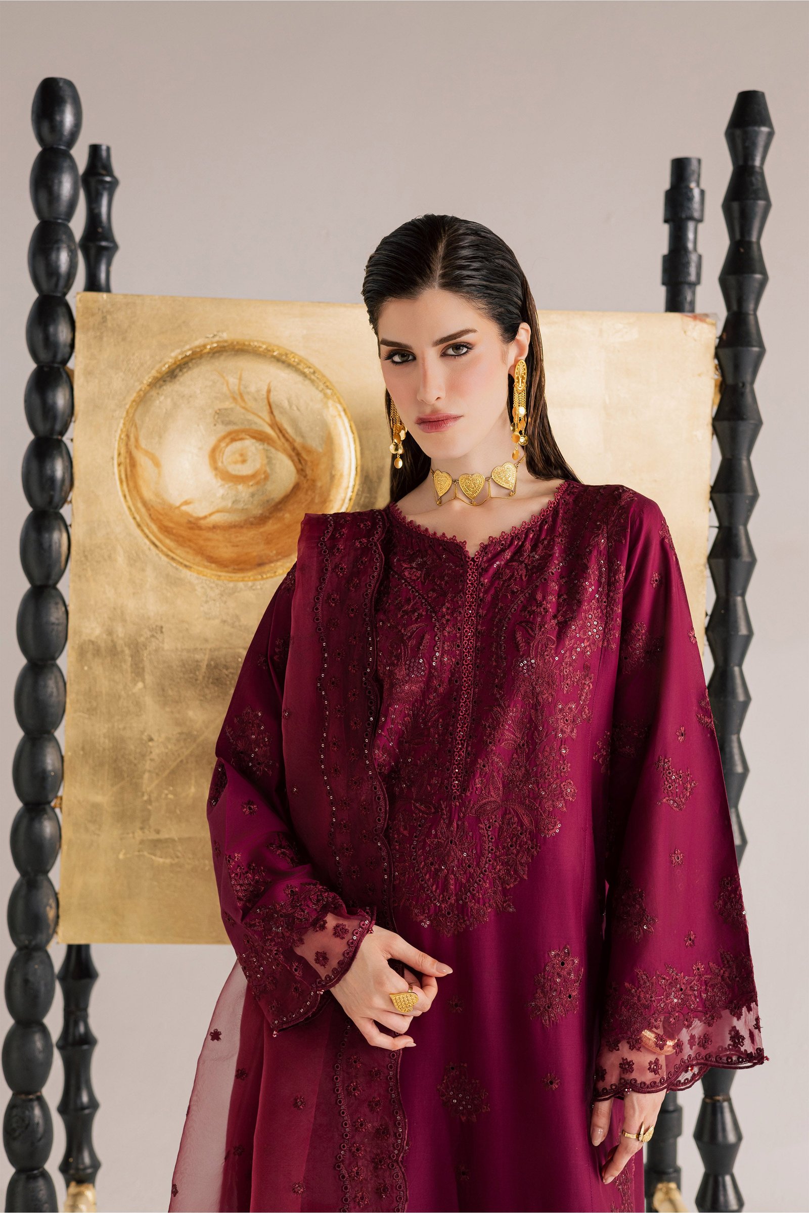 Burgundy Kyra 3Pc - Festive Eid Pret BATIKSS26 BATIK XS / Burgundy / Pima Lawn-S / Burgundy / Pima Lawn-M / Burgundy / Pima Lawn-L / Burgundy / Pima Lawn-XL / Burgundy / Pima Lawn
