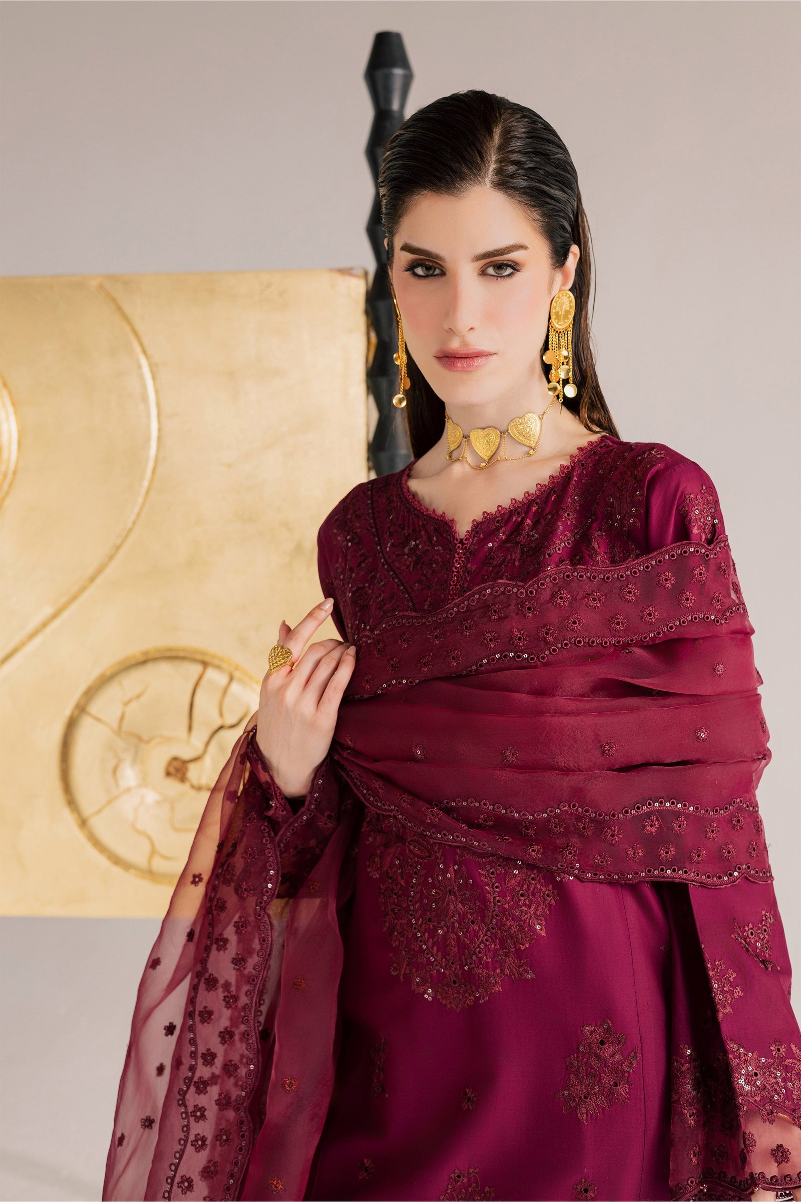 Burgundy Kyra 3Pc - Festive Eid Pret BATIKSS26 BATIK XS / Burgundy / Pima Lawn-S / Burgundy / Pima Lawn-M / Burgundy / Pima Lawn-L / Burgundy / Pima Lawn-XL / Burgundy / Pima Lawn