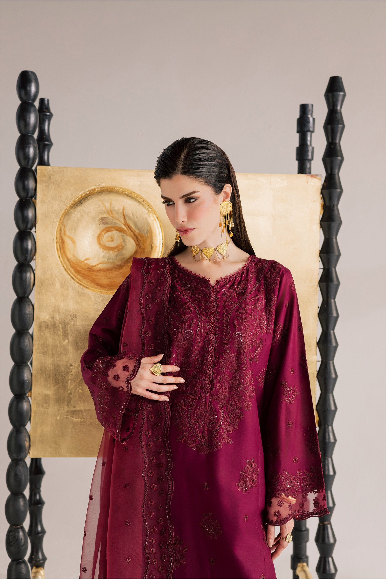  Burgundy Kyra 3Pc - Festive Eid Pret BATIKSS26  BATIK   XS / Burgundy / Pima Lawn-S / Burgundy / Pima Lawn-M / Burgundy / Pima Lawn-L / Burgundy / Pima Lawn-XL / Burgundy / Pima Lawn