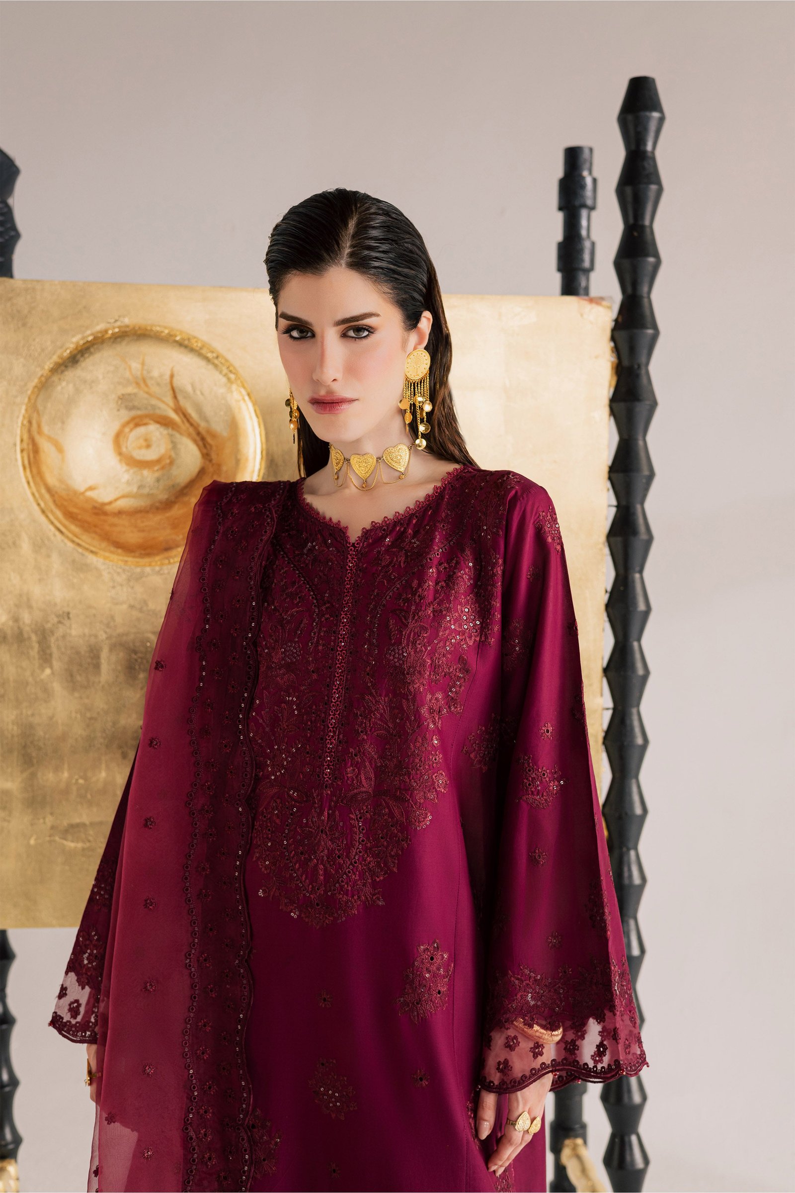 Burgundy Kyra 3Pc - Festive Eid Pret BATIKSS26 BATIK XS / Burgundy / Pima Lawn-S / Burgundy / Pima Lawn-M / Burgundy / Pima Lawn-L / Burgundy / Pima Lawn-XL / Burgundy / Pima Lawn