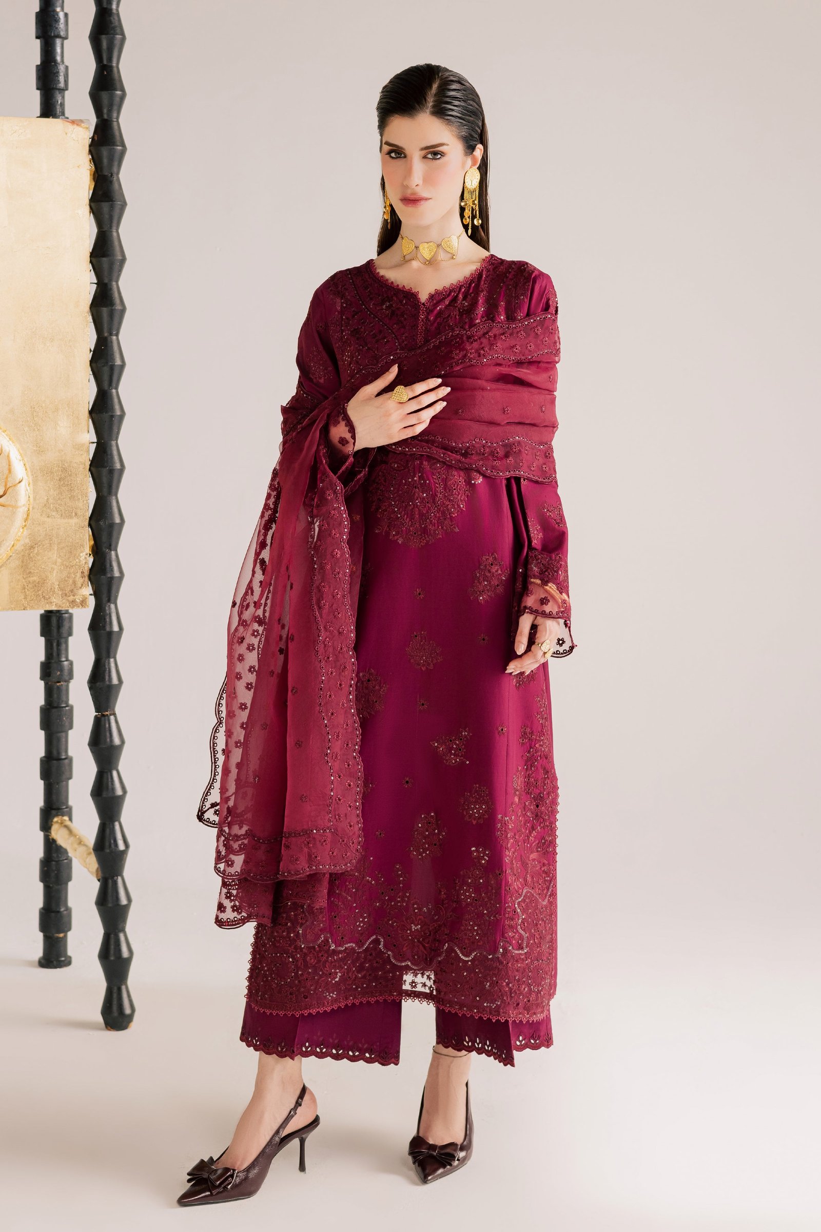  Burgundy Kyra 3Pc - Festive Eid Pret BATIKSS26  BATIK   XS / Burgundy / Pima Lawn-S / Burgundy / Pima Lawn-M / Burgundy / Pima Lawn-L / Burgundy / Pima Lawn-XL / Burgundy / Pima Lawn