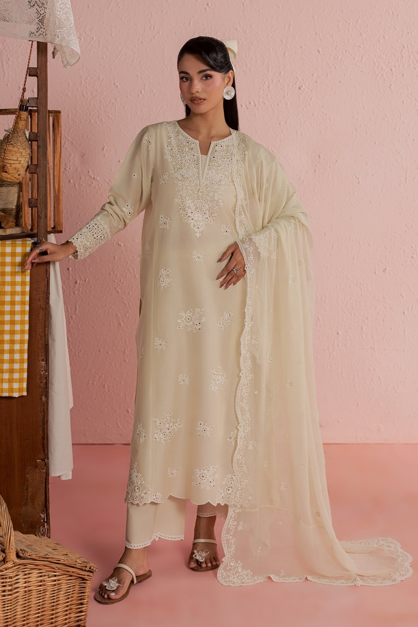 Caramel 3Pc - Embroidered Lawn Dress BATIKSS26 BATIK XS / Beige / Pima Lawn-S / Beige / Pima Lawn-M / Beige / Pima Lawn-L / Beige / Pima Lawn-XL / Beige / Pima Lawn
