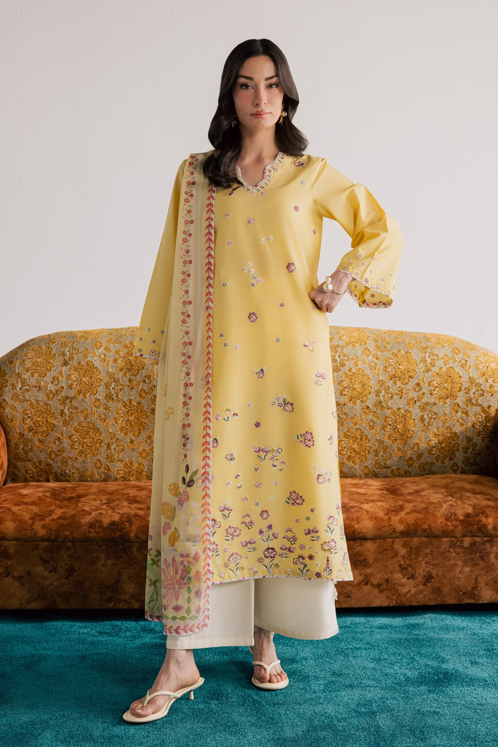 Cardiff 3Pc - Embroidered Lawn Dress EverydayEdit26 BATIK XS / Ochre / Pima Lawn-S / Ochre / Pima Lawn-M / Ochre / Pima Lawn-L / Ochre / Pima Lawn-XL / Ochre / Pima Lawn